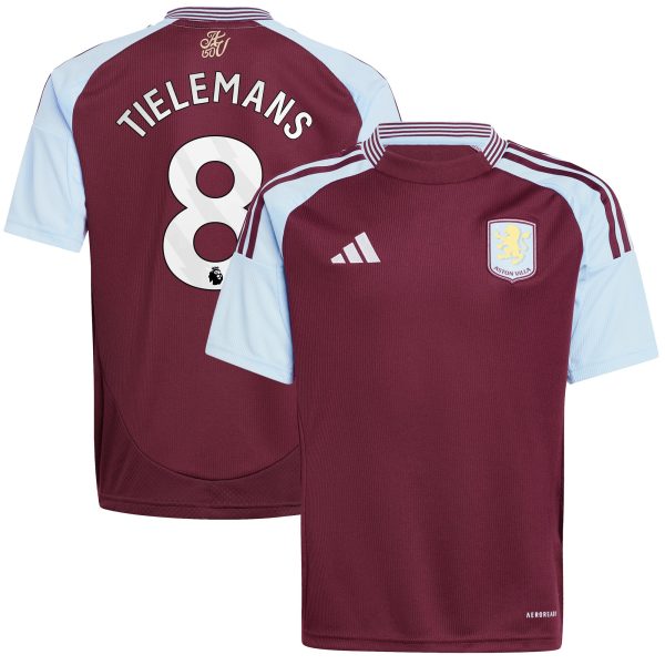 Aston Villa Shirts - aston villa adidas home shirt 2024-25 – kids with tielemans 8 printing Collection of Official Fan Gear