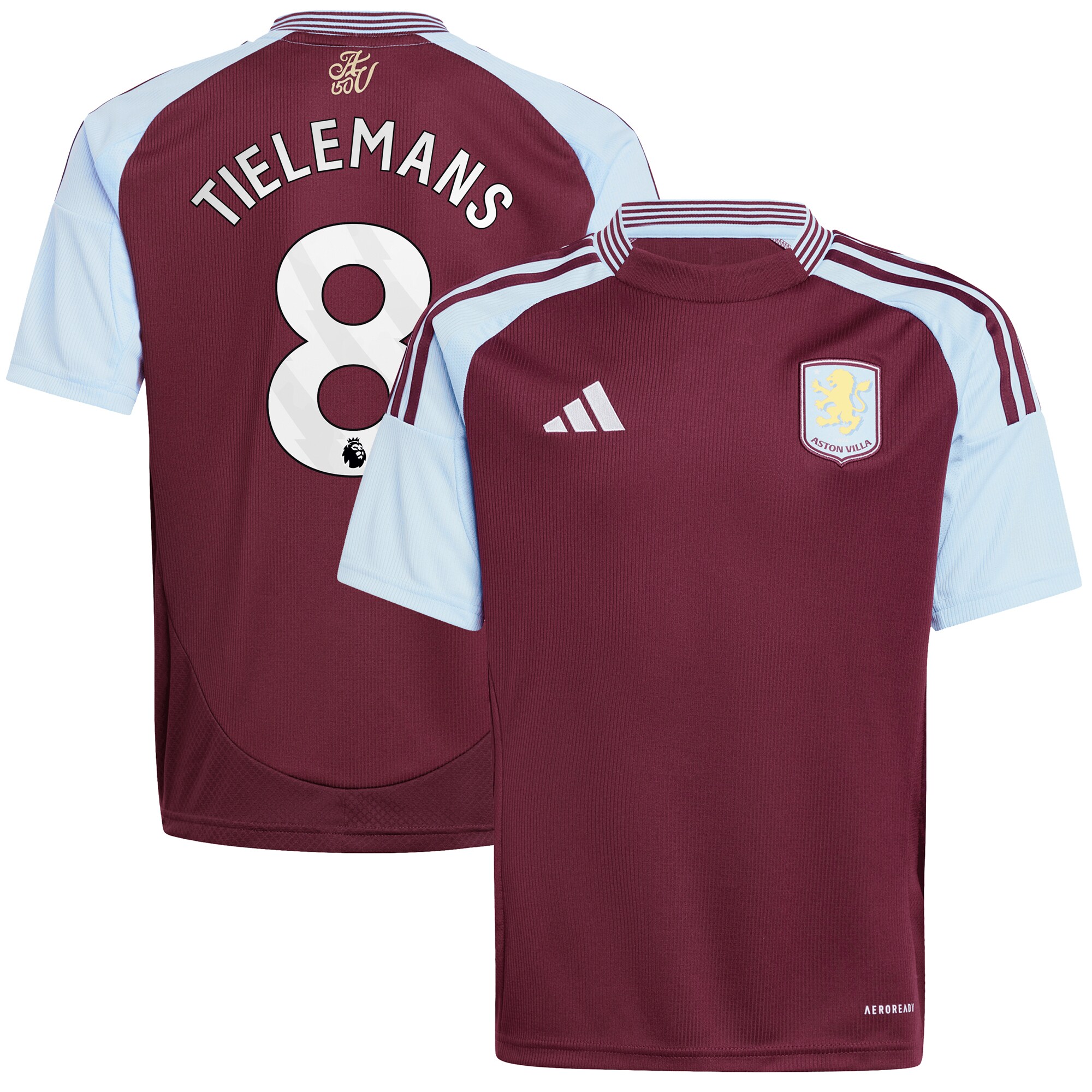Aston Villa Shirts - aston villa adidas home shirt 2024-25 – kids with tielemans 8 printing Collection of Official Fan Gear