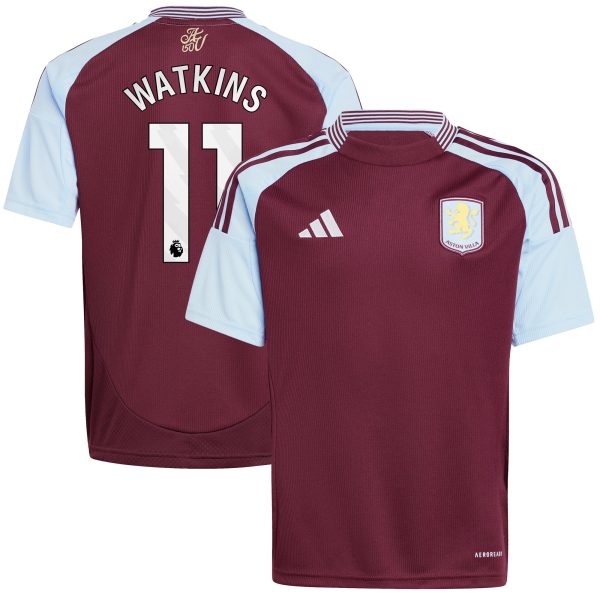 Aston Villa Shirts - aston villa adidas home shirt 2024-25 – kids with watkins 11 printing Collection of Official Fan Gear