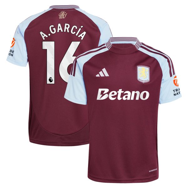 Aston Villa Shirts - aston villa adidas home shirt 2024-25 with a.garcía 16 printing Collection of Official Fan Gear