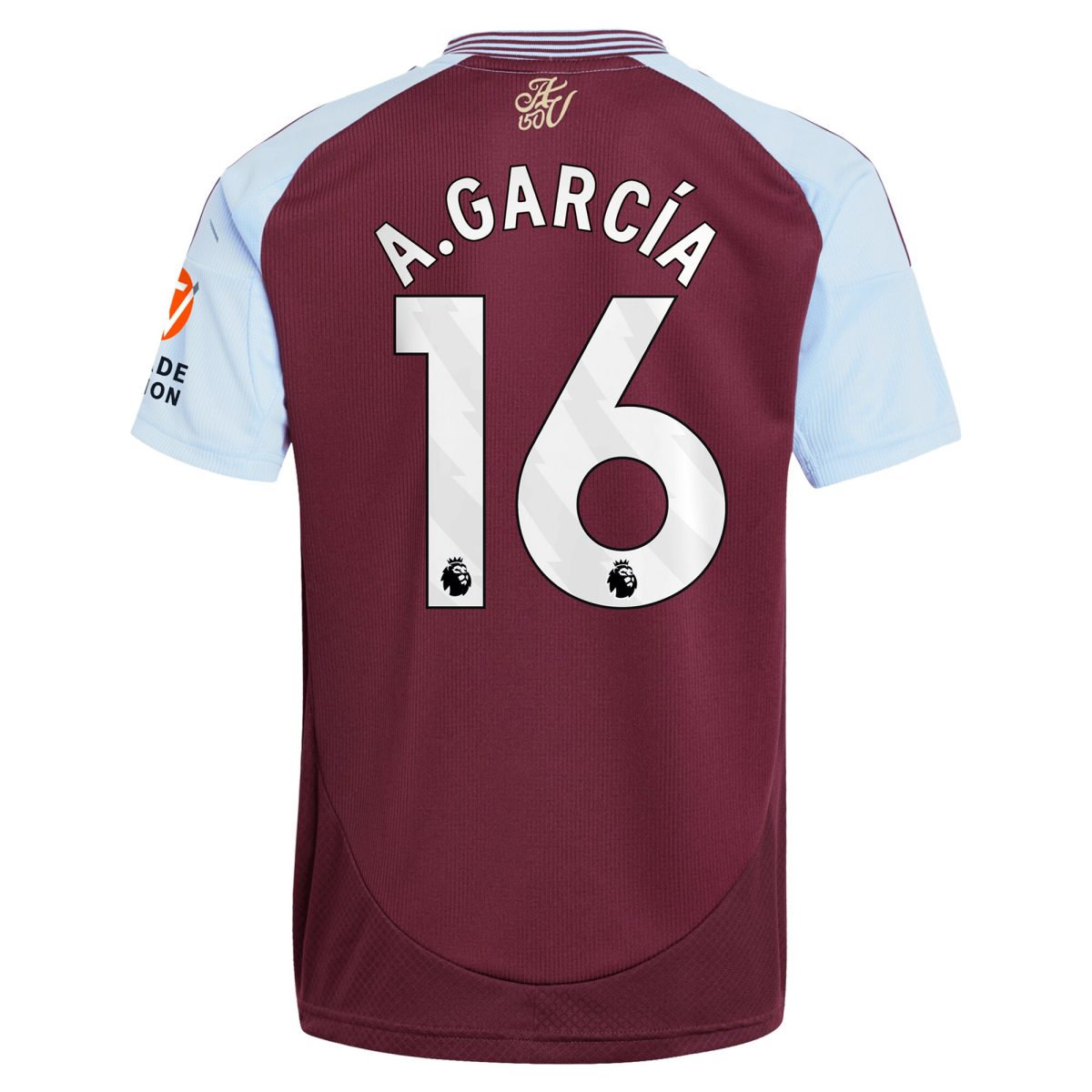 Aston Villa Shirts - aston villa adidas home shirt 2024-25 with a.garcía 16 printing Collection of Official Fan Gear
