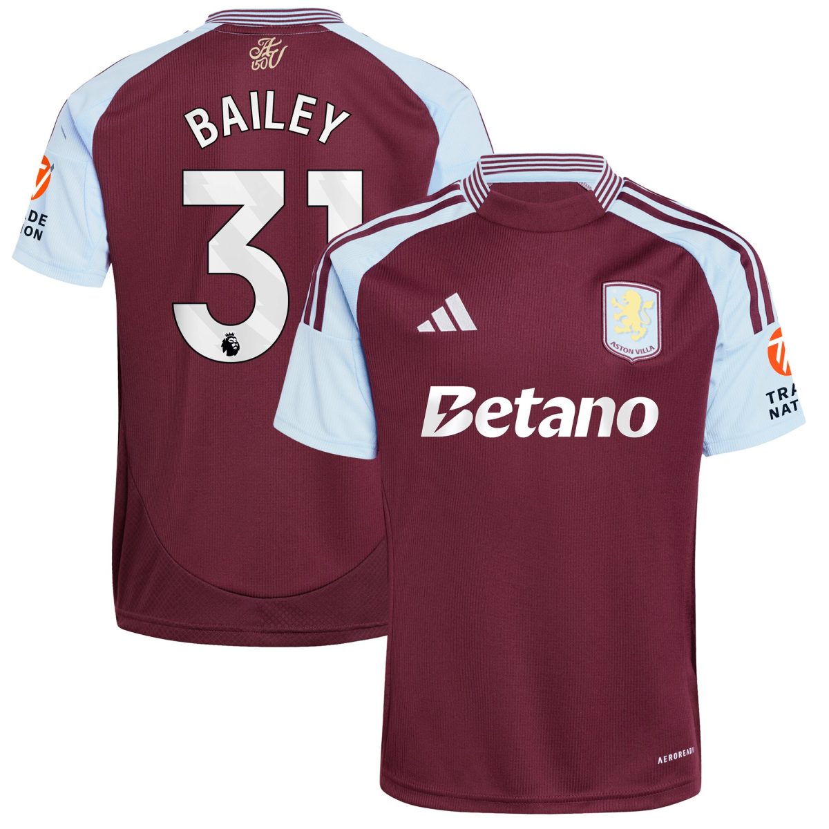 Aston Villa Shirts - aston villa adidas home shirt 2024-25 with bailey 31 printing Collection of Official Fan Gear