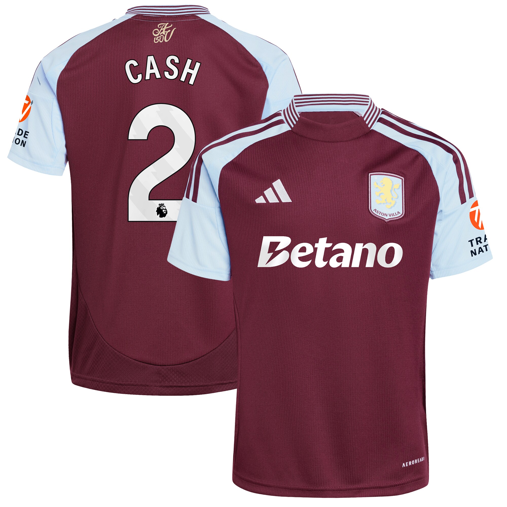 Aston Villa Shirts - aston villa adidas home shirt 2024-25 with cash 2 printing Collection of Official Fan Gear