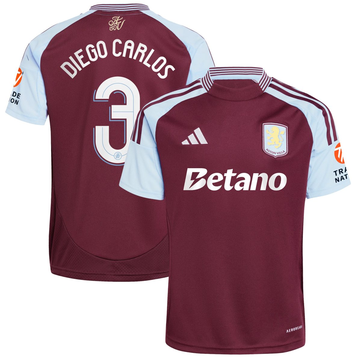 Aston Villa Shirts - aston villa adidas home shirt 2024-25 with diego carlos 3 cup printing Collection of Official Fan Gear