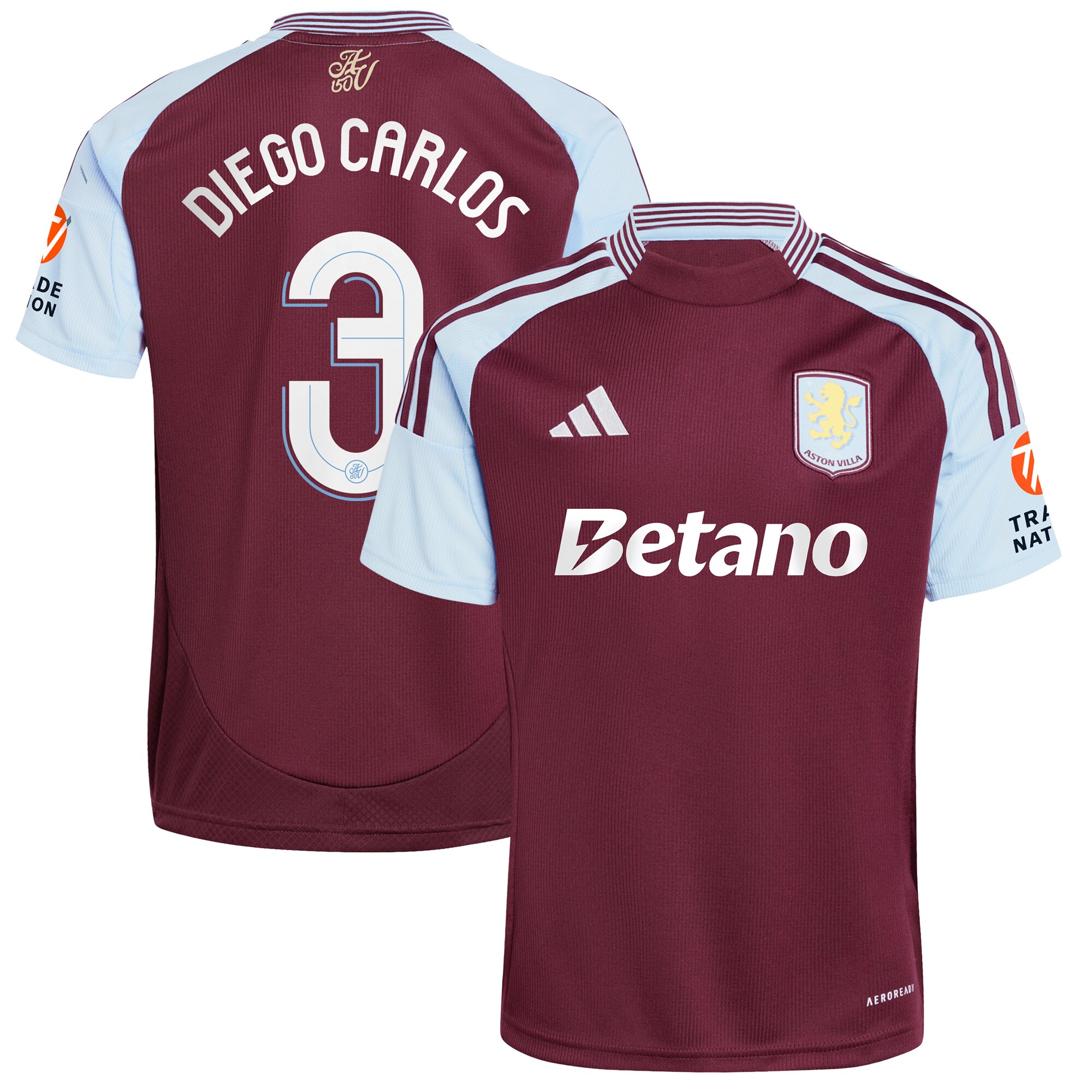 Aston Villa Shirts - aston villa adidas home shirt 2024-25 with diego carlos 3 cup printing Collection of Official Fan Gear