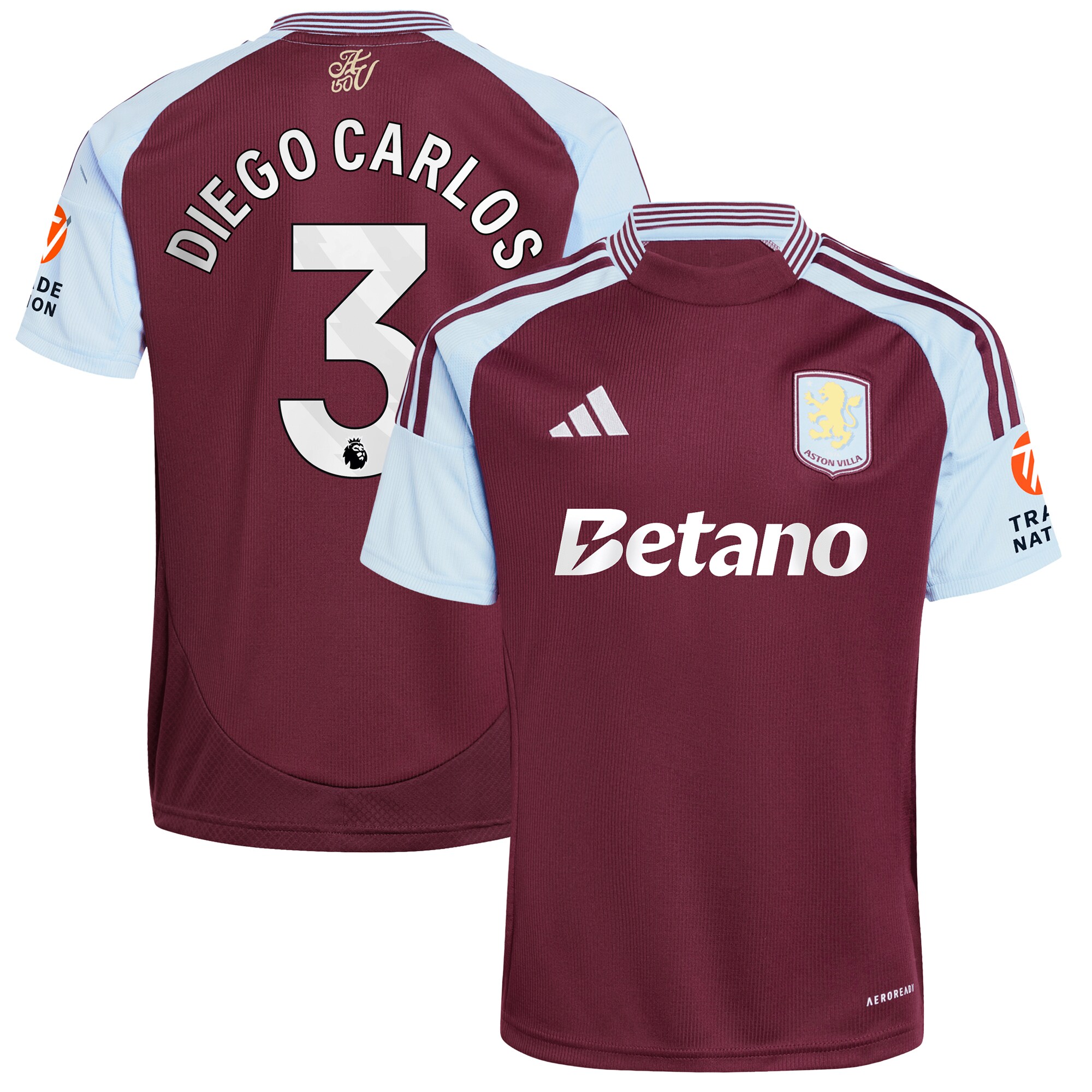 Aston Villa Shirts - aston villa adidas home shirt 2024-25 with diego carlos 3 printing Collection of Official Fan Gear