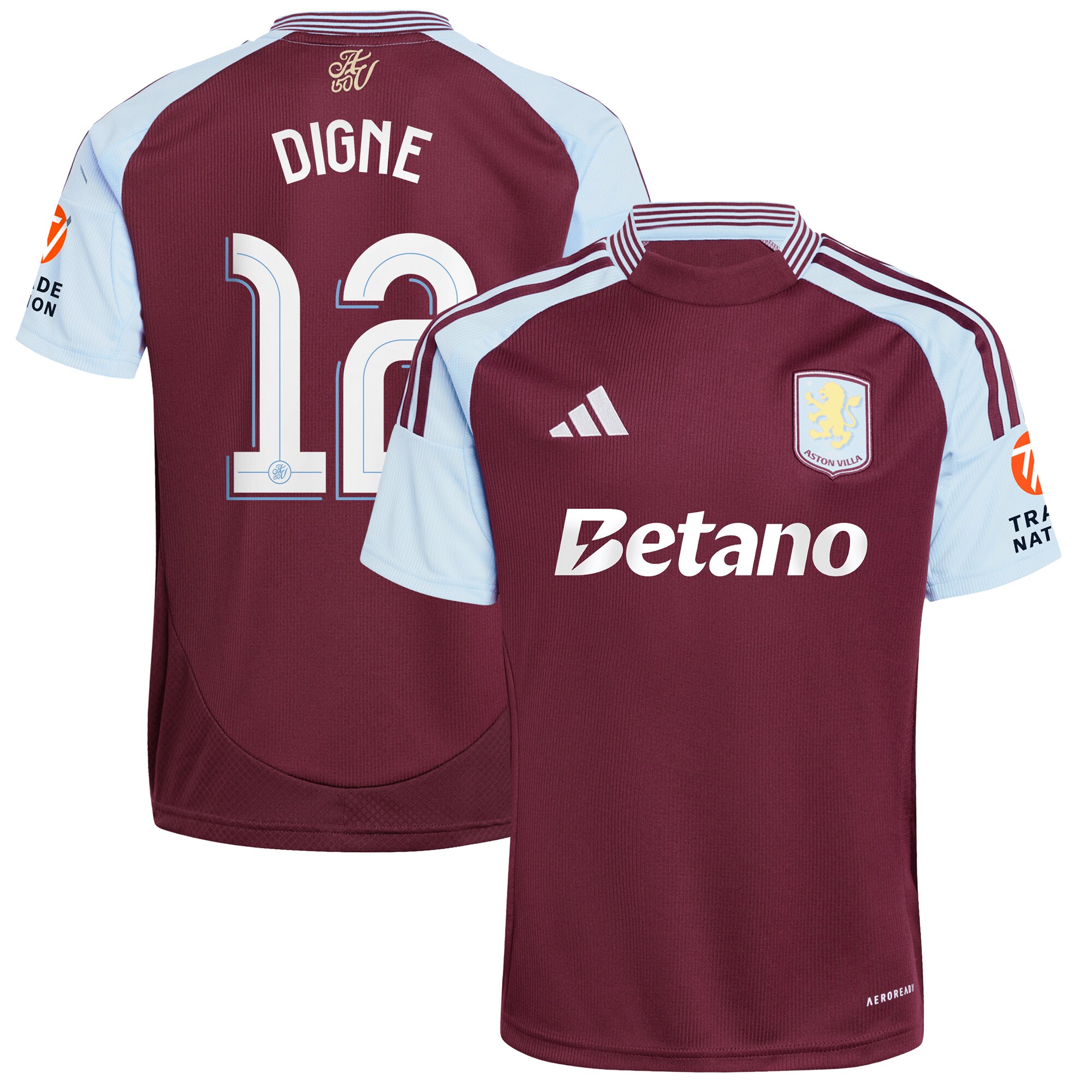 Aston Villa Shirts - aston villa adidas home shirt 2024-25 with digne 12 cup printing Collection of Official Fan Gear