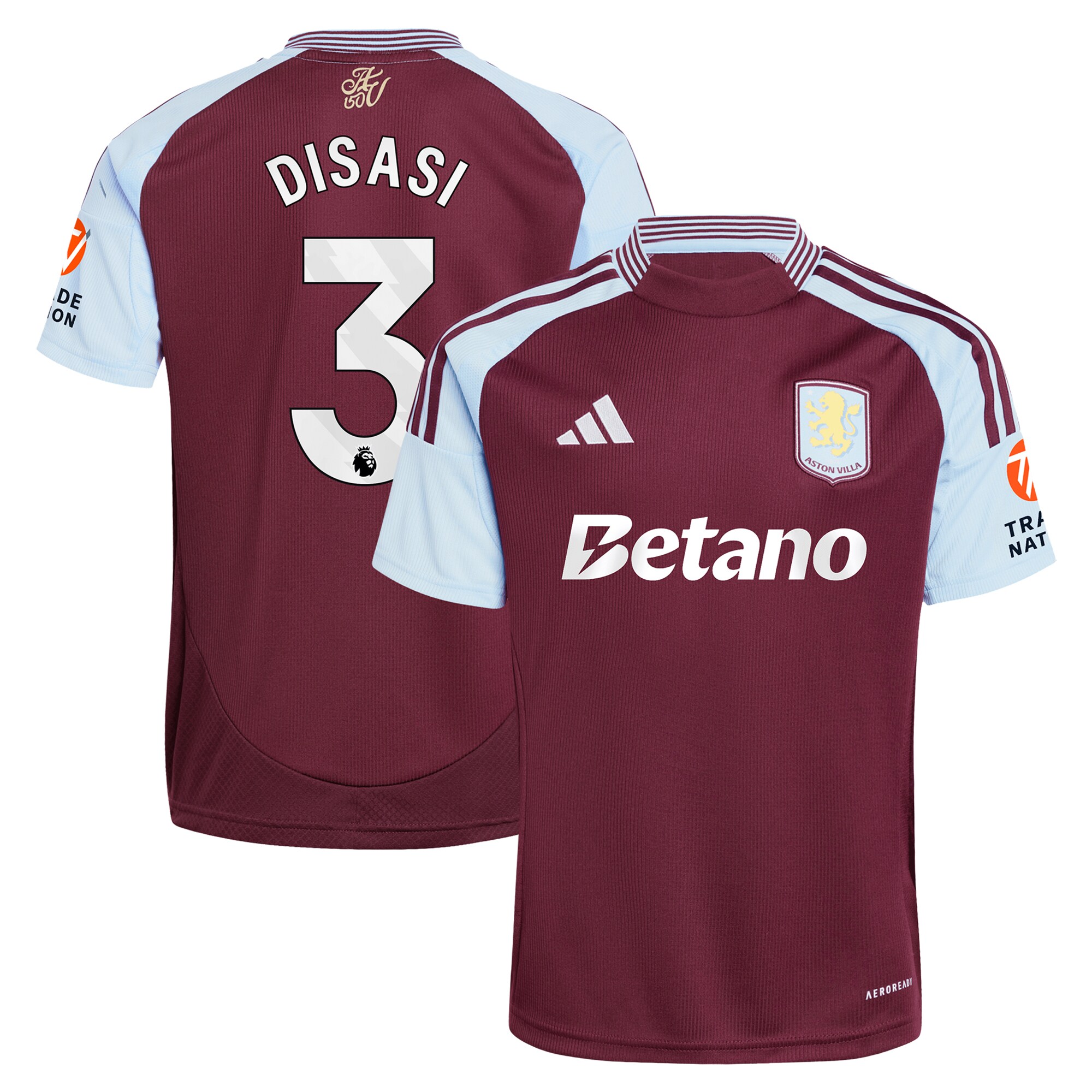 Aston Villa Shirts - aston villa adidas home shirt 2024-25 with disasi 3 printing Collection of Official Fan Gear
