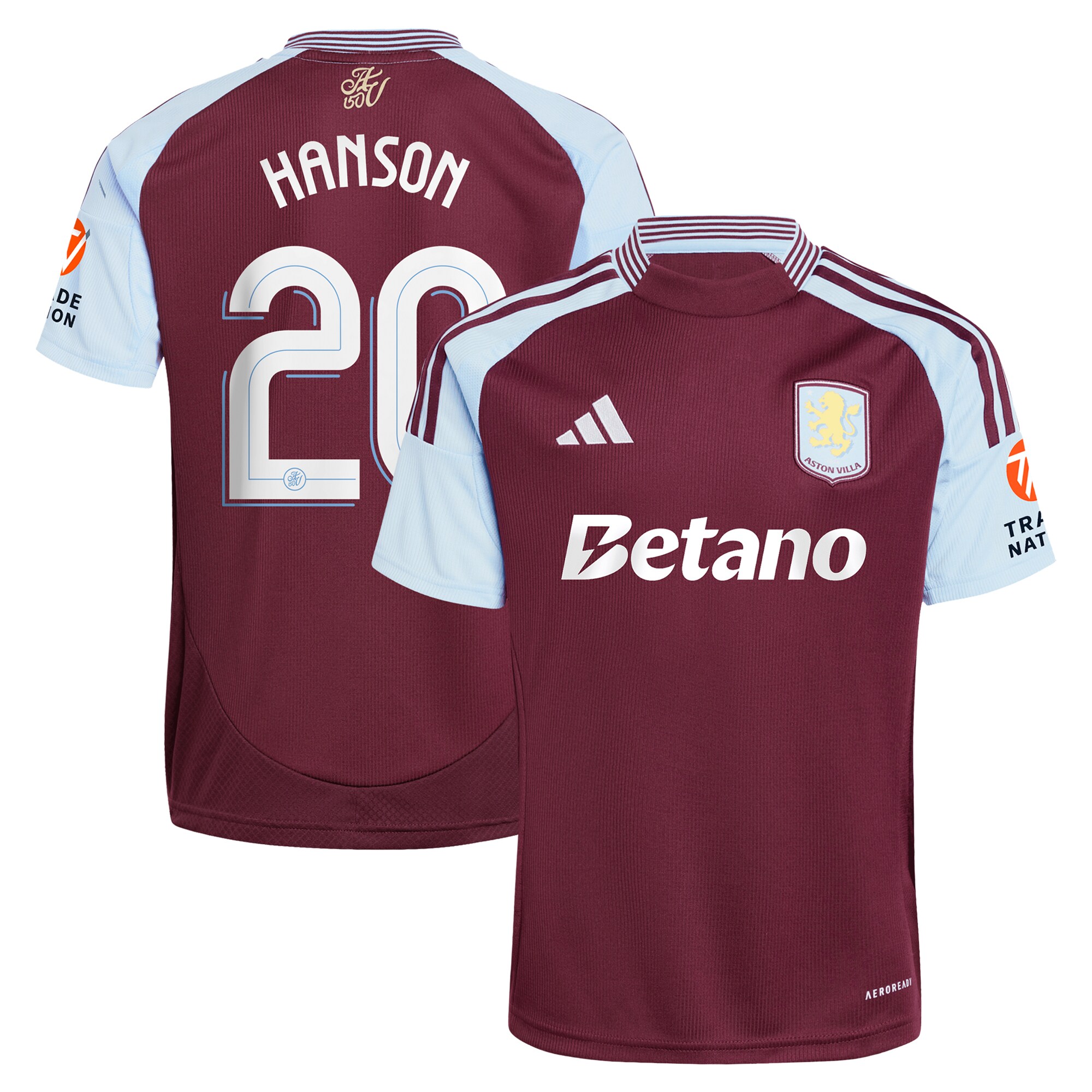 Aston Villa Shirts - aston villa adidas home shirt 2024-25 with hanson 20 cup printing Collection of Official Fan Gear