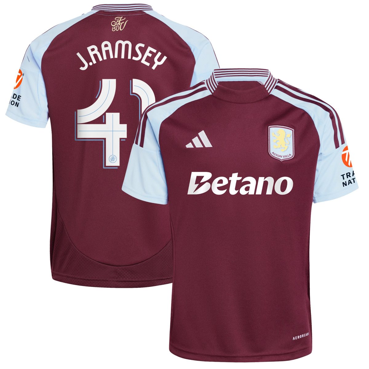 Aston Villa Shirts - aston villa adidas home shirt 2024-25 with j. ramsey 41 cup printing Collection of Official Fan Gear