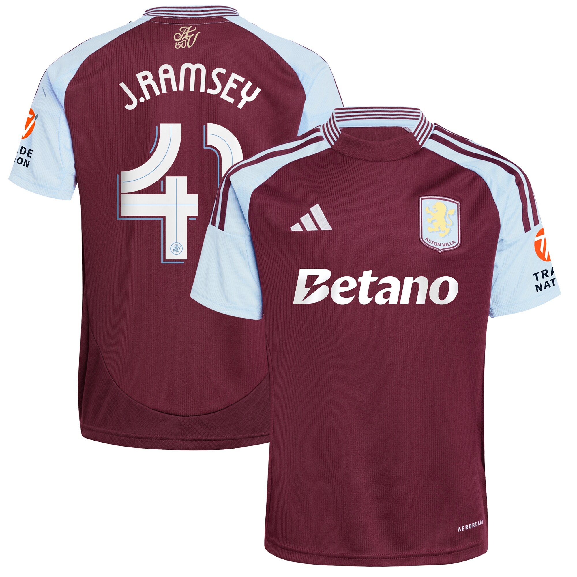 Aston Villa Shirts - aston villa adidas home shirt 2024-25 with j. ramsey 41 cup printing Collection of Official Fan Gear