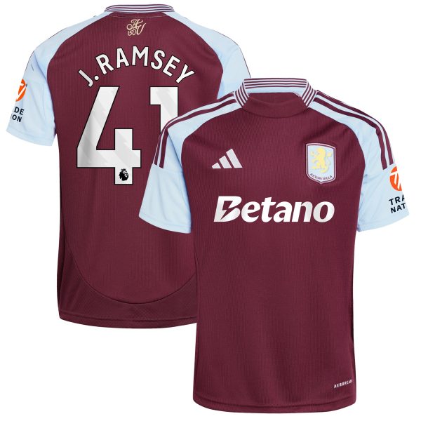 Aston Villa Shirts - aston villa adidas home shirt 2024-25 with j. ramsey 41 printing Collection of Official Fan Gear