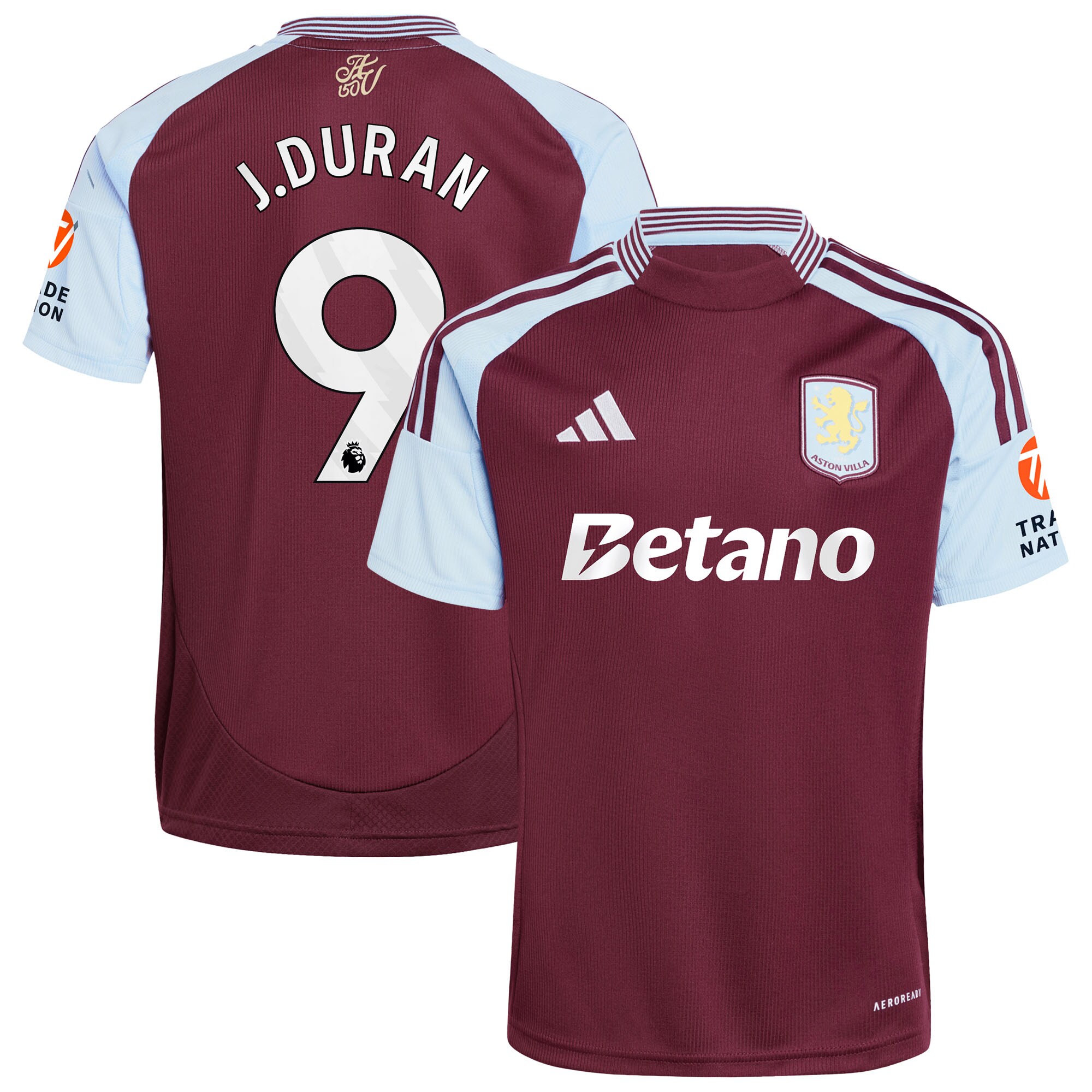 Aston Villa Shirts - aston villa adidas home shirt 2024-25 with j.duran 9 printing Collection of Official Fan Gear