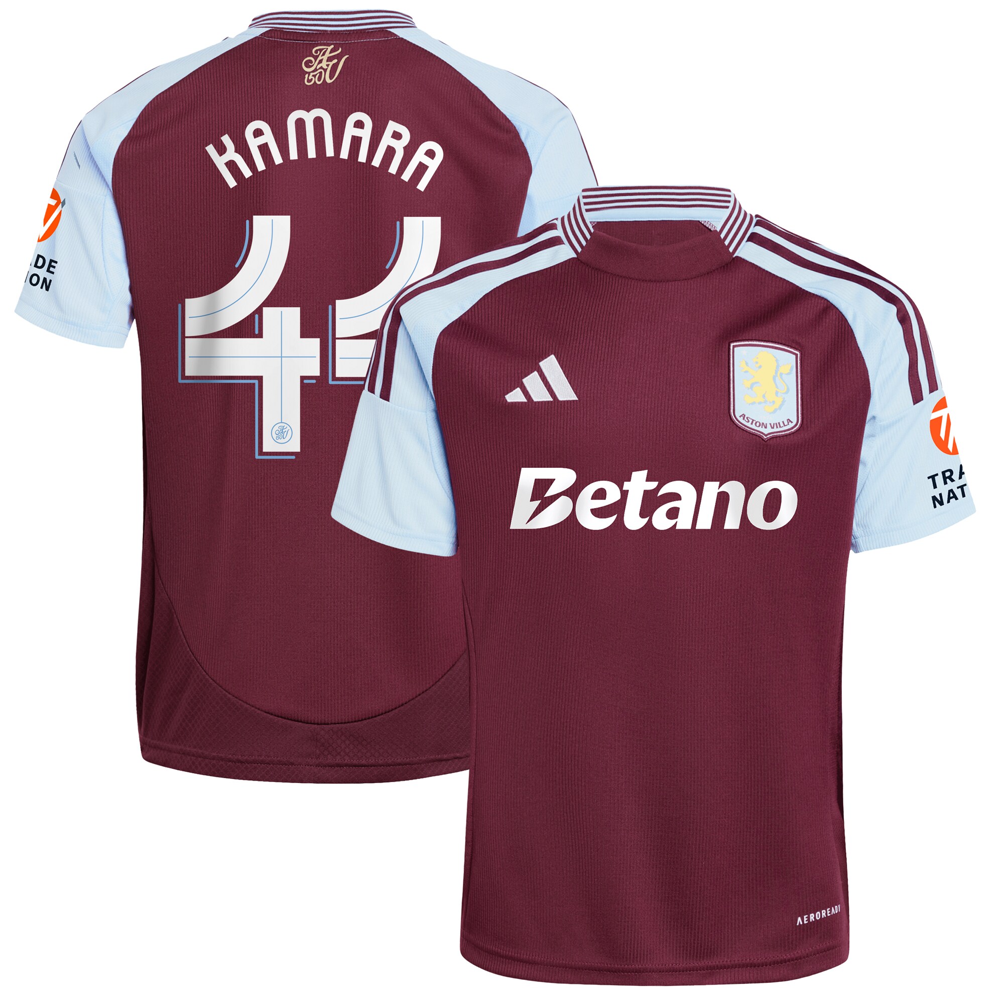 Aston Villa Shirts - aston villa adidas home shirt 2024-25 with kamara 44 cup printing Collection of Official Fan Gear
