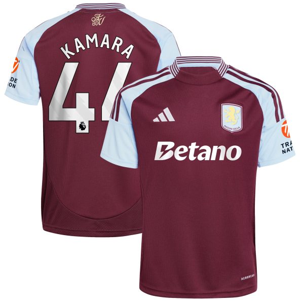 Aston Villa Shirts - aston villa adidas home shirt 2024-25 with kamara 44 printing Collection of Official Fan Gear