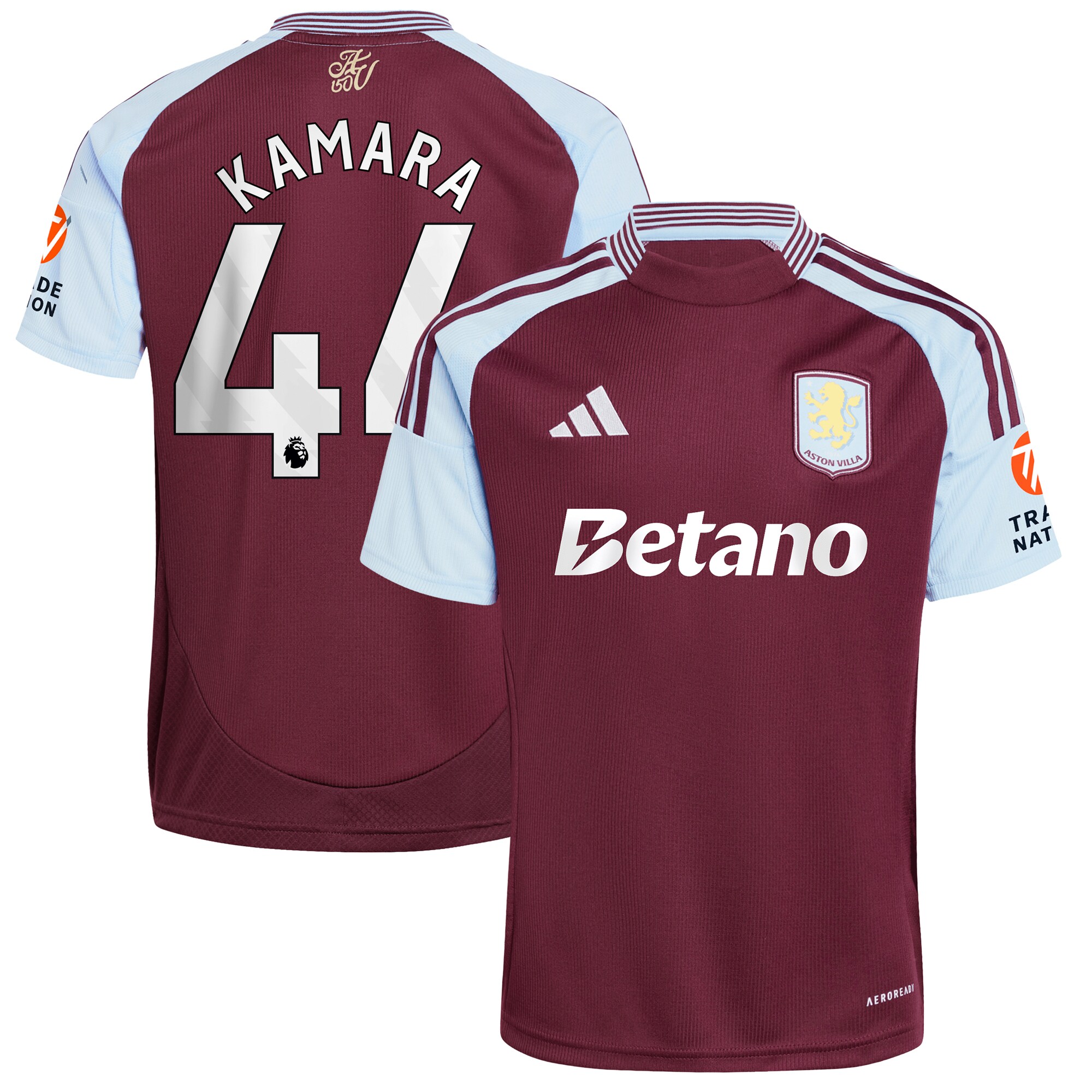 Aston Villa Shirts - aston villa adidas home shirt 2024-25 with kamara 44 printing Collection of Official Fan Gear