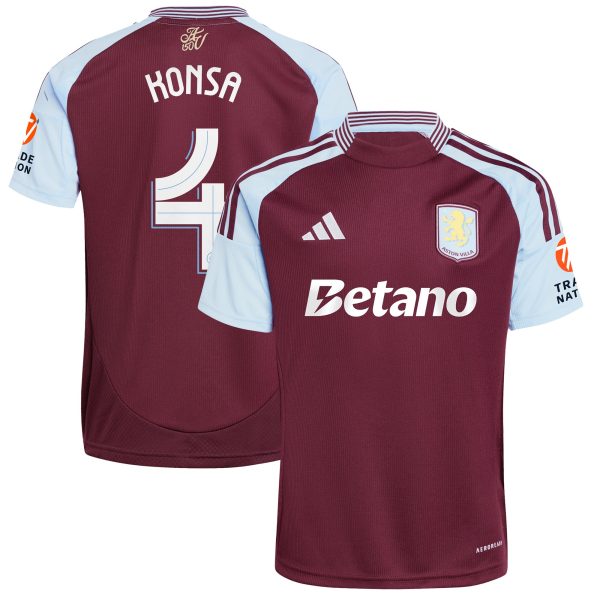 Aston Villa Shirts - aston villa adidas home shirt 2024-25 with konsa 4 cup printing Collection of Official Fan Gear