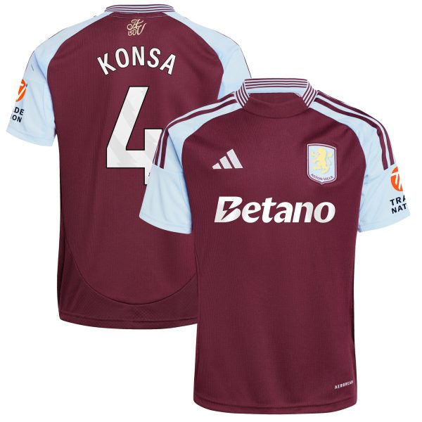 Aston Villa Shirts - aston villa adidas home shirt 2024-25 with konsa 4 printing Collection of Official Fan Gear