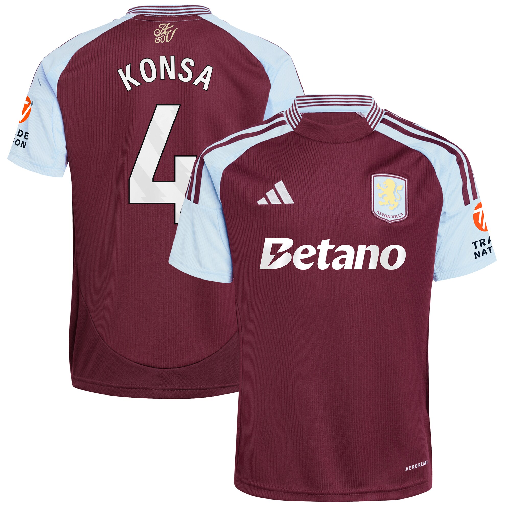 Aston Villa Shirts - aston villa adidas home shirt 2024-25 with konsa 4 printing Collection of Official Fan Gear