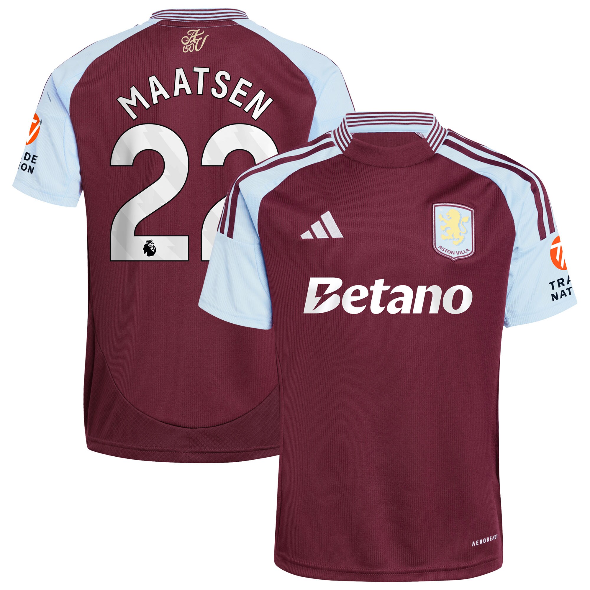 Aston Villa Shirts - aston villa adidas home shirt 2024-25 with maatsen 22 printing Collection of Official Fan Gear