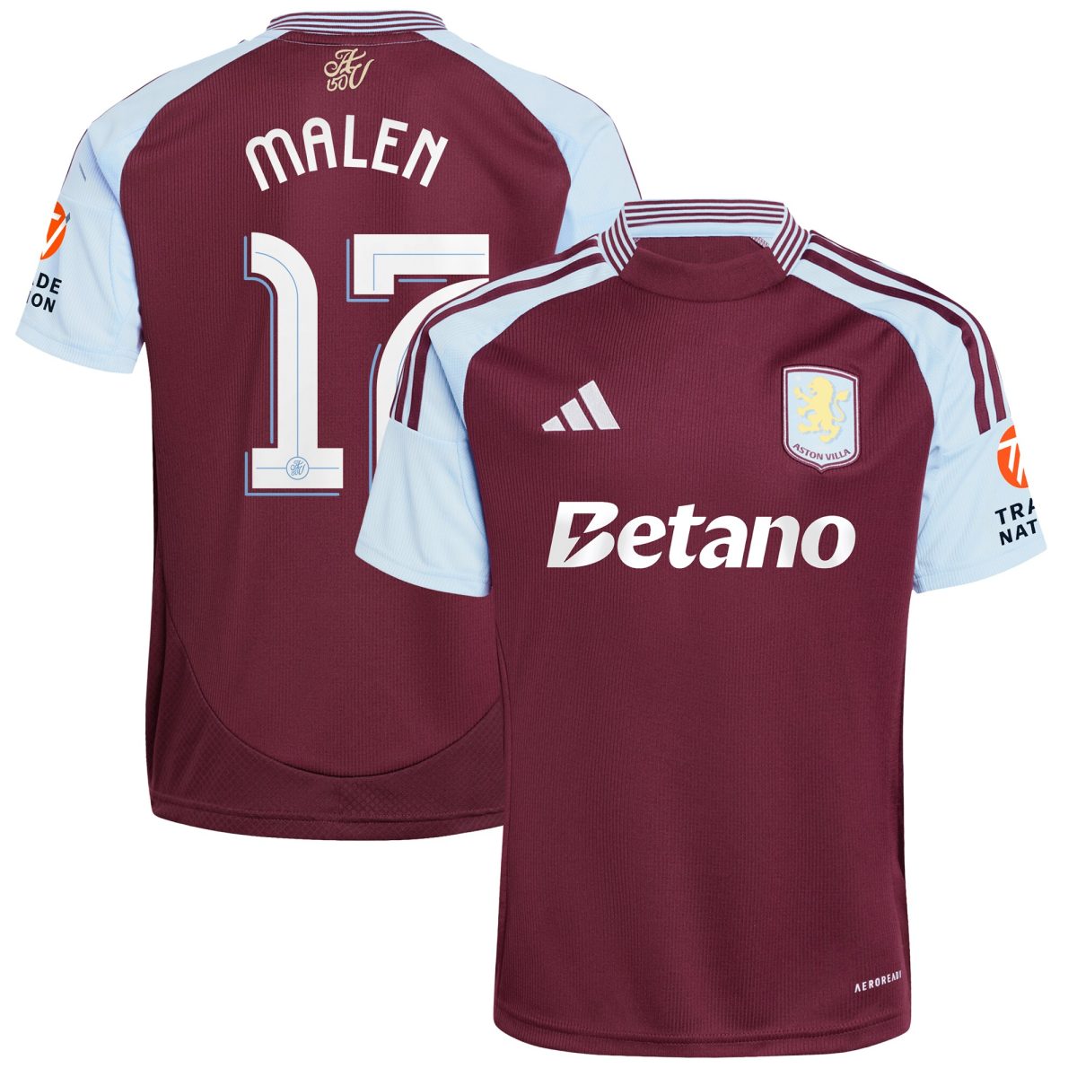 Aston Villa Shirts - aston villa adidas home shirt 2024-25 with malen 17 cup printing Collection of Official Fan Gear