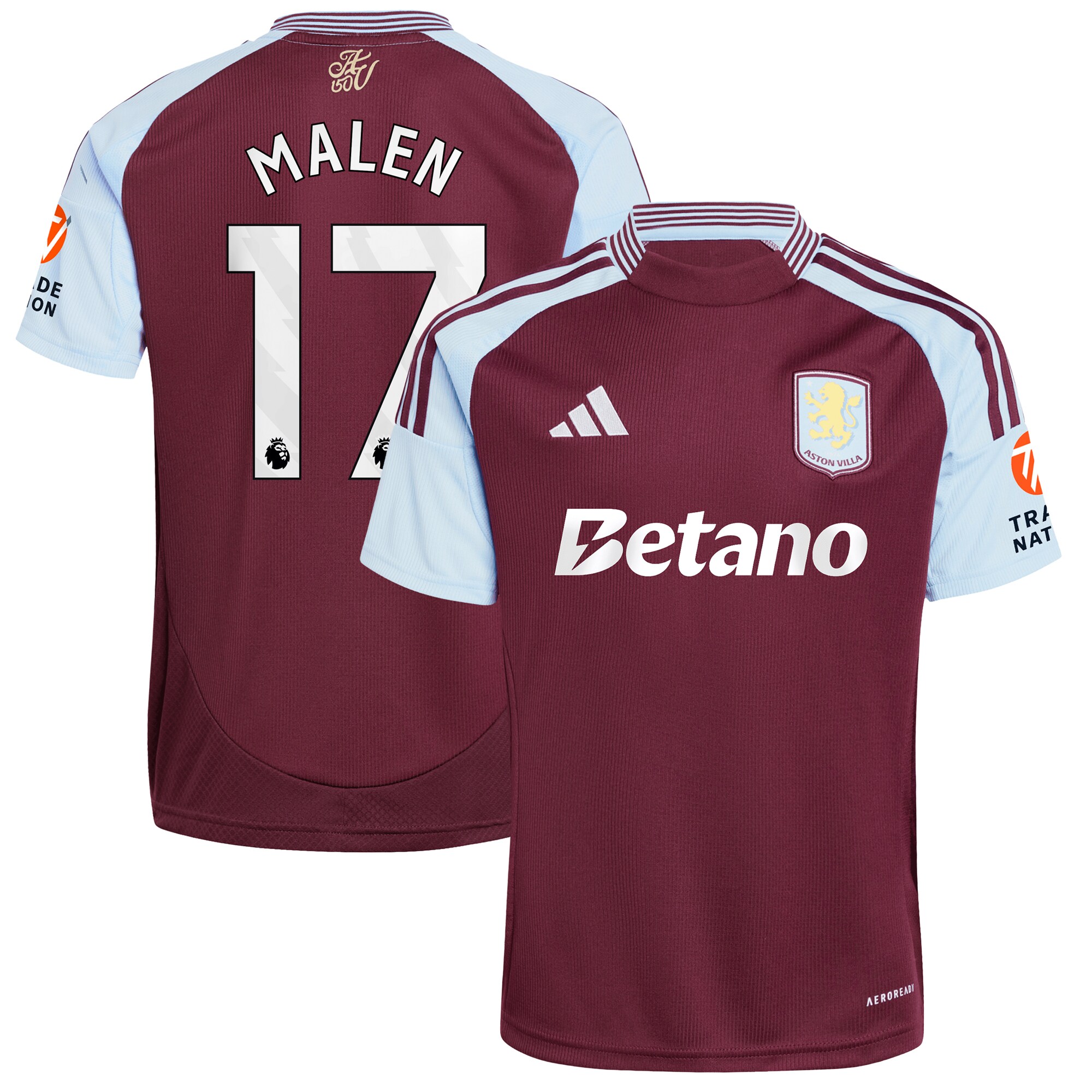 Aston Villa Shirts - aston villa adidas home shirt 2024-25 with malen 17 printing Collection of Official Fan Gear
