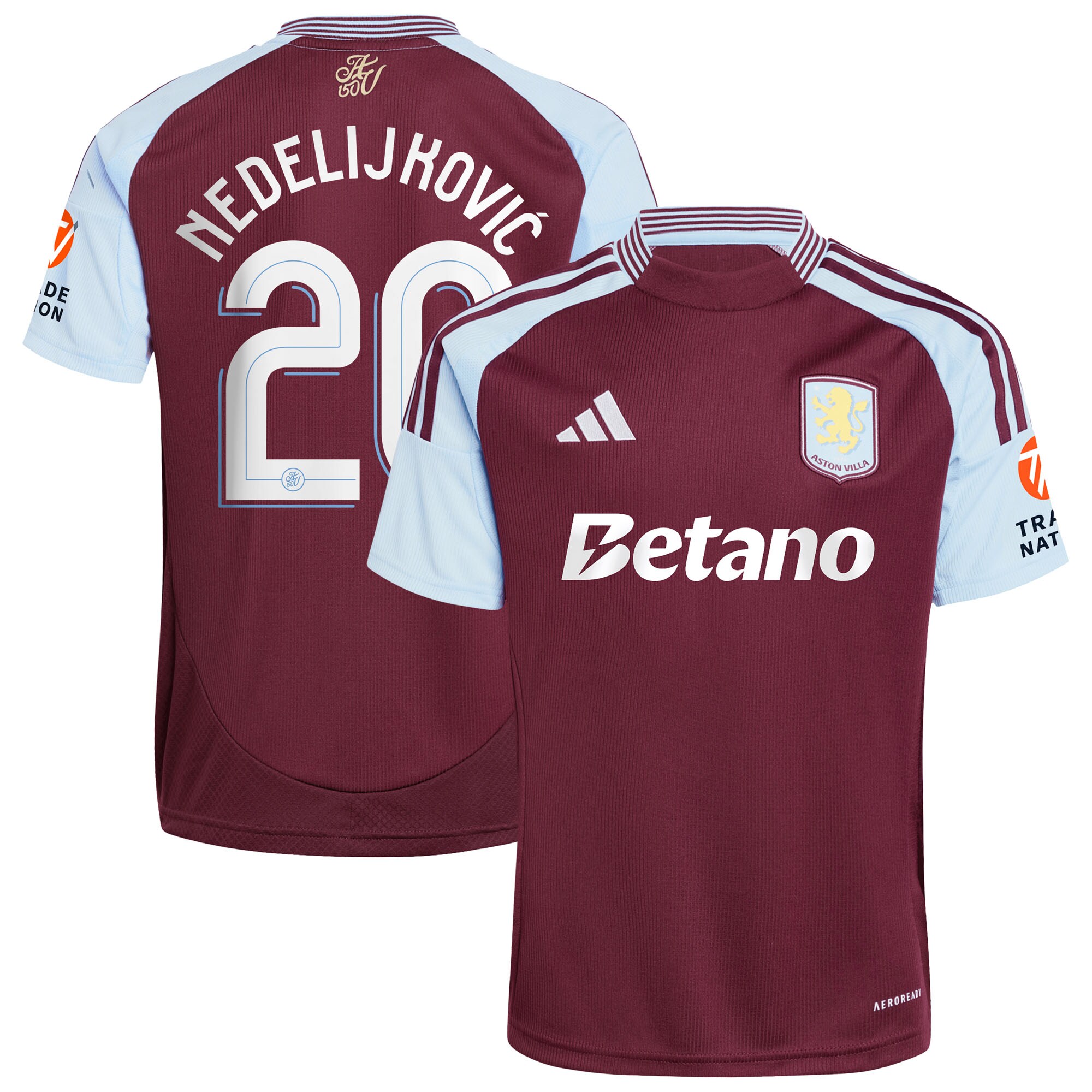 Aston Villa Shirts - aston villa adidas home shirt 2024-25 with nedeljković 20 cup printing Collection of Official Fan Gear