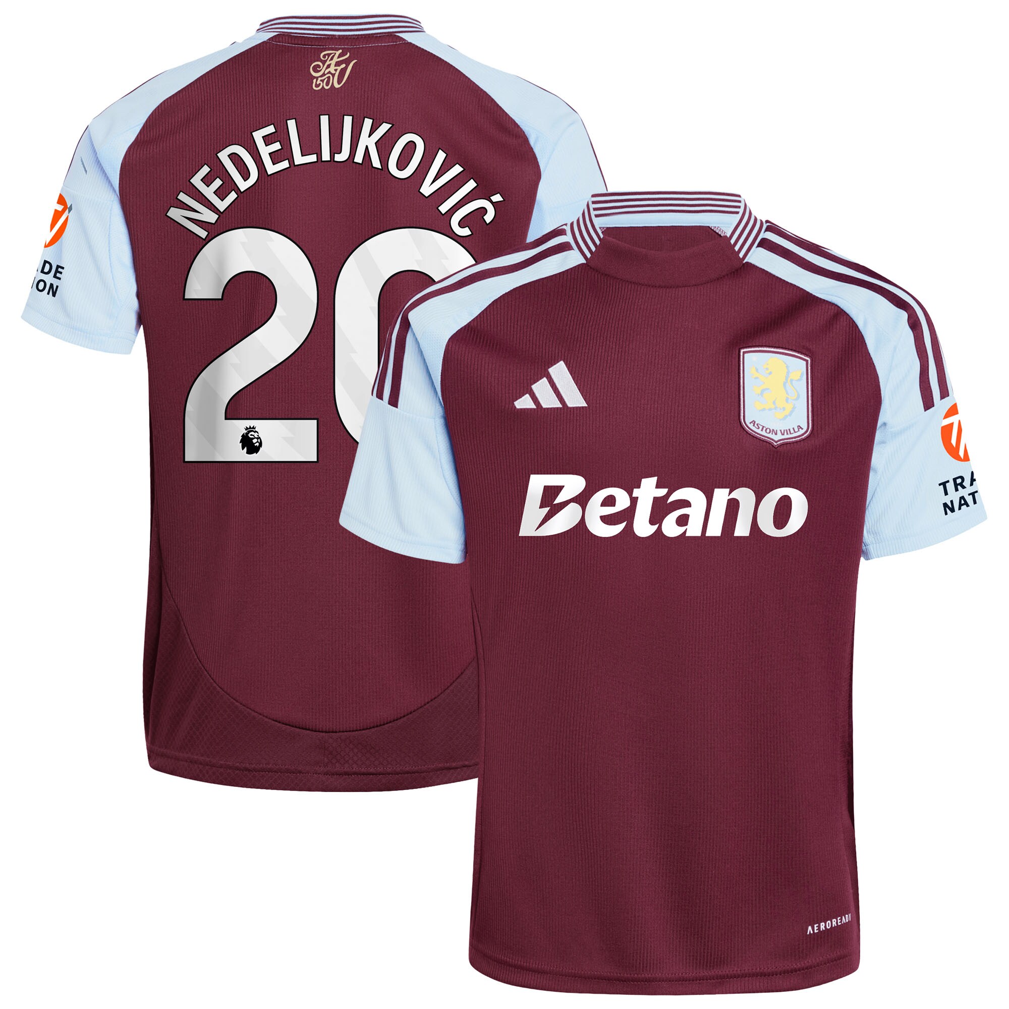 Aston Villa Shirts - aston villa adidas home shirt 2024-25 with nedeljković 20 printing Collection of Official Fan Gear