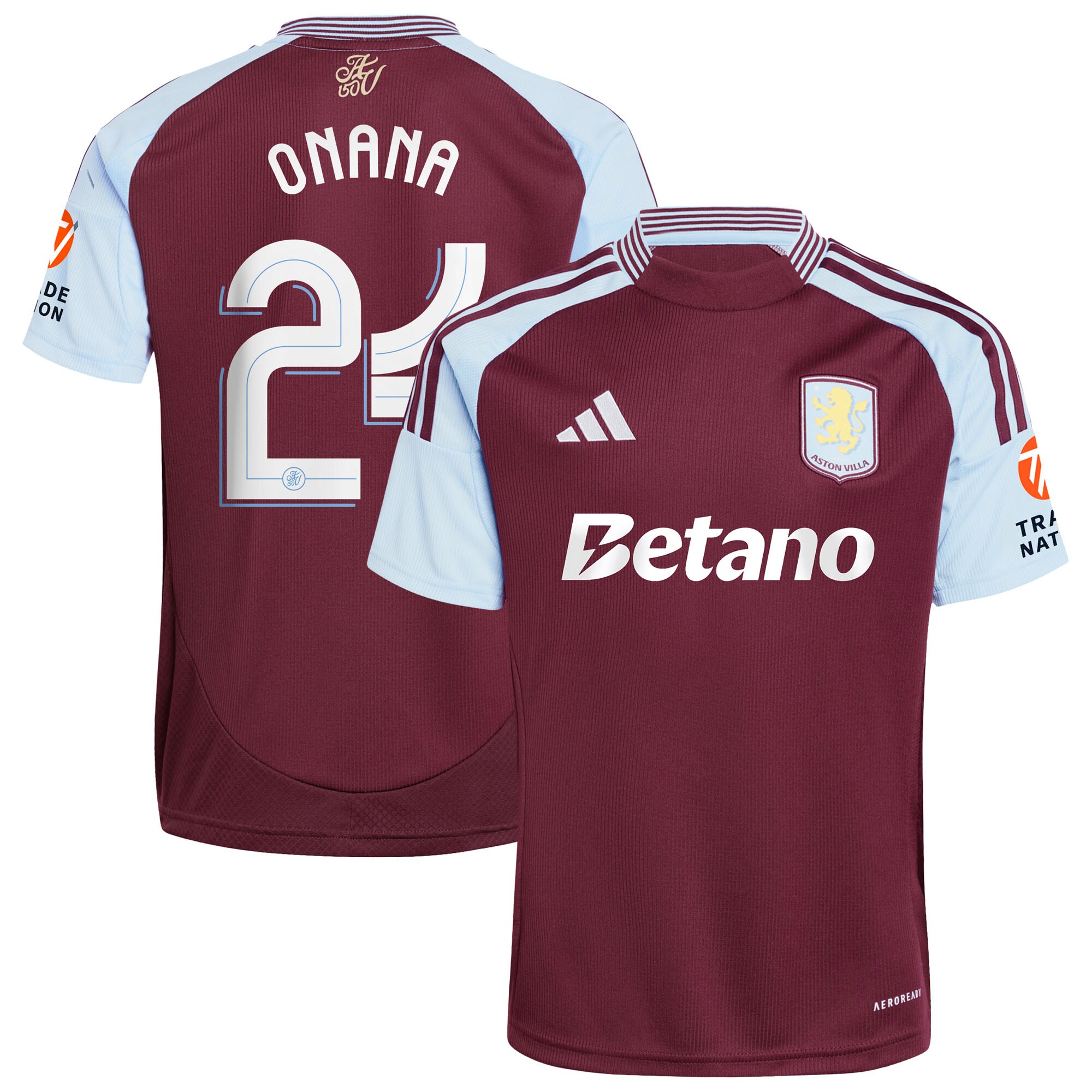 Aston Villa Shirts - aston villa adidas home shirt 2024-25 with onana 24 cup printing Collection of Official Fan Gear