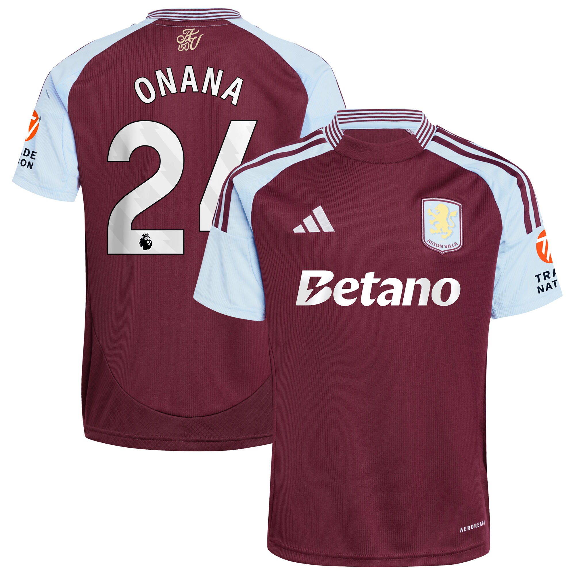Aston Villa Shirts - aston villa adidas home shirt 2024-25 with onana 24 printing Collection of Official Fan Gear