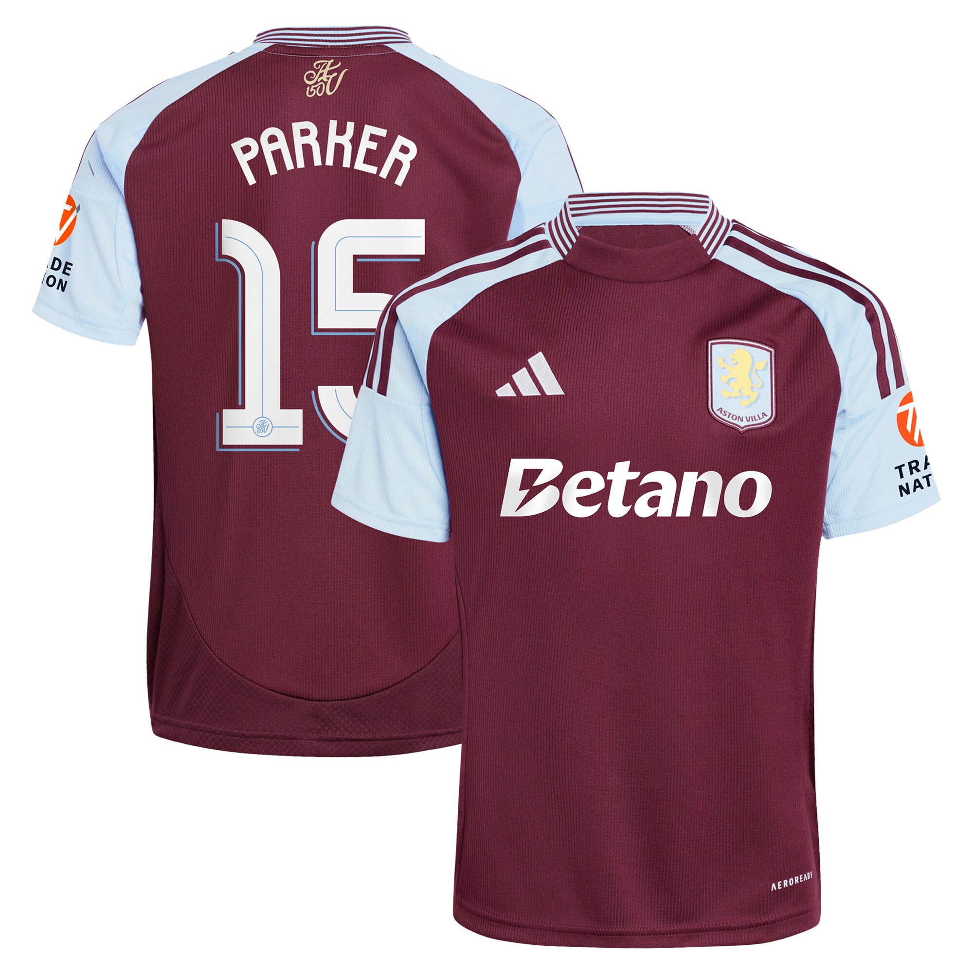Aston Villa Shirts - aston villa adidas home shirt 2024-25 with parker 15 cup printing Collection of Official Fan Gear