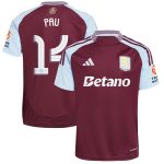 Aston Villa Shirts - aston villa adidas home shirt 2024-25 with pau 14 cup printing Collection of Official Fan Gear