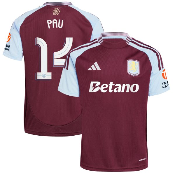 Aston Villa Shirts - aston villa adidas home shirt 2024-25 with pau 14 cup printing Collection of Official Fan Gear