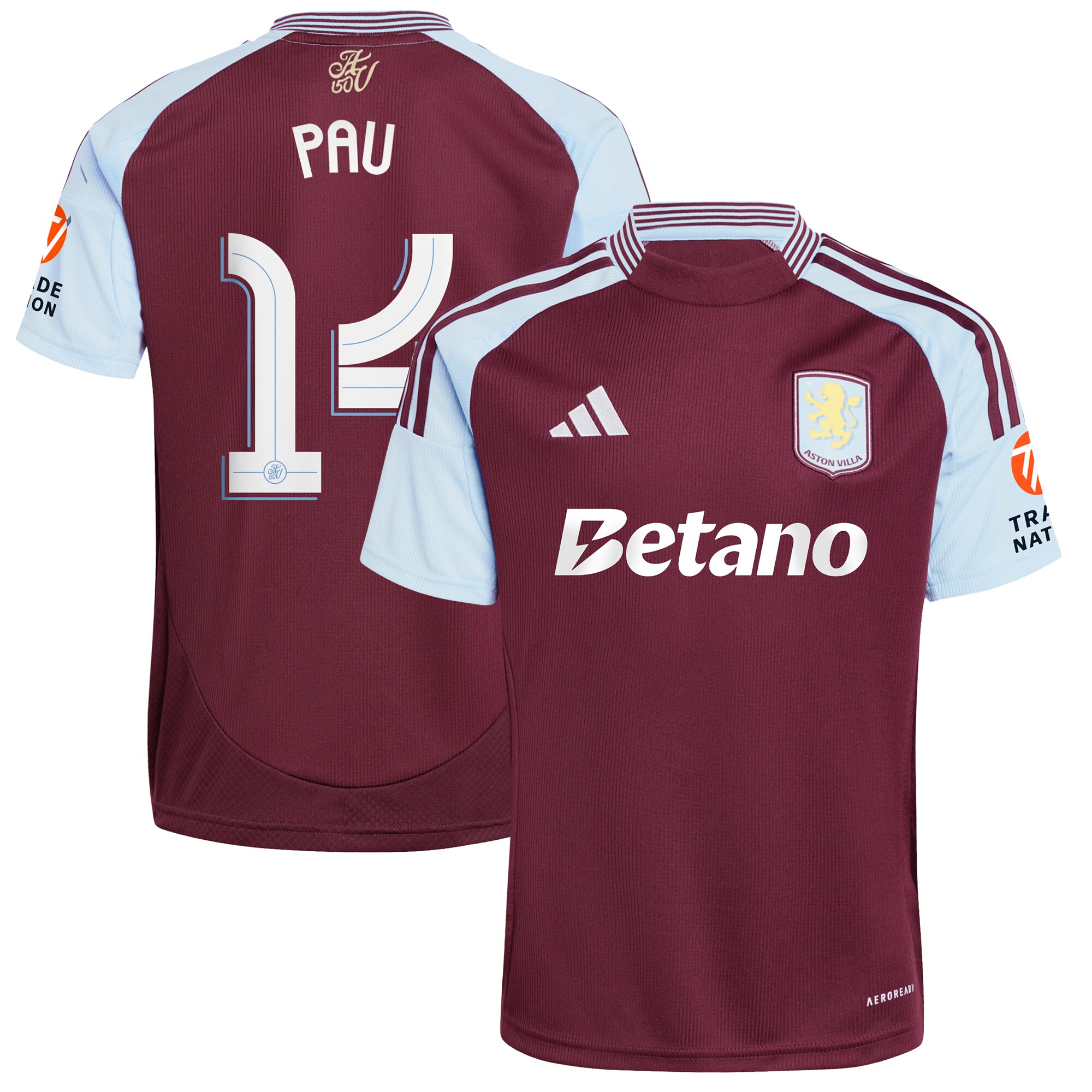 Aston Villa Shirts - aston villa adidas home shirt 2024-25 with pau 14 cup printing Collection of Official Fan Gear
