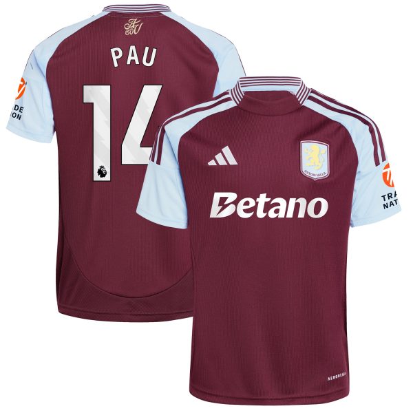 Aston Villa Shirts - aston villa adidas home shirt 2024-25 with pau 14 printing Collection of Official Fan Gear