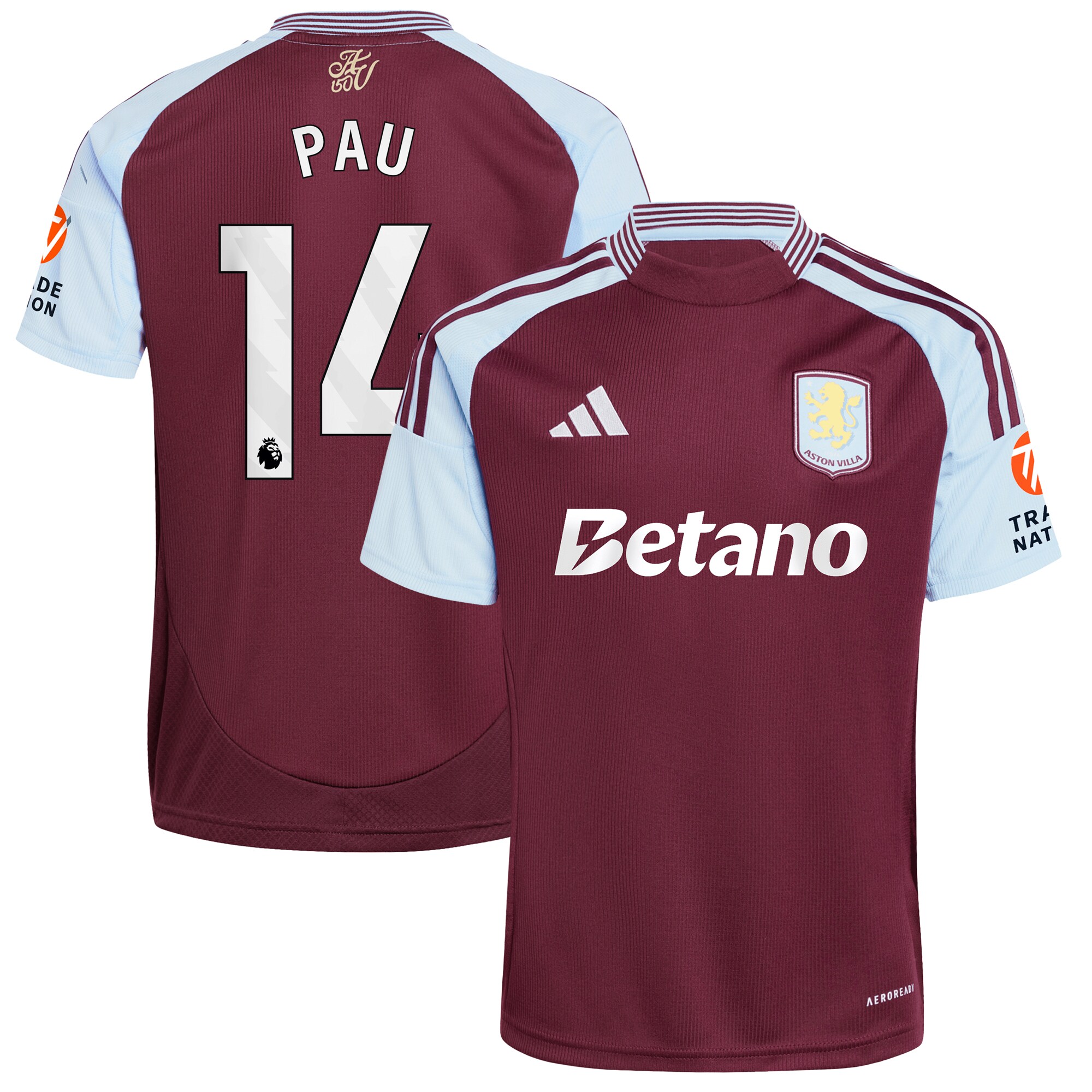 Aston Villa Shirts - aston villa adidas home shirt 2024-25 with pau 14 printing Collection of Official Fan Gear