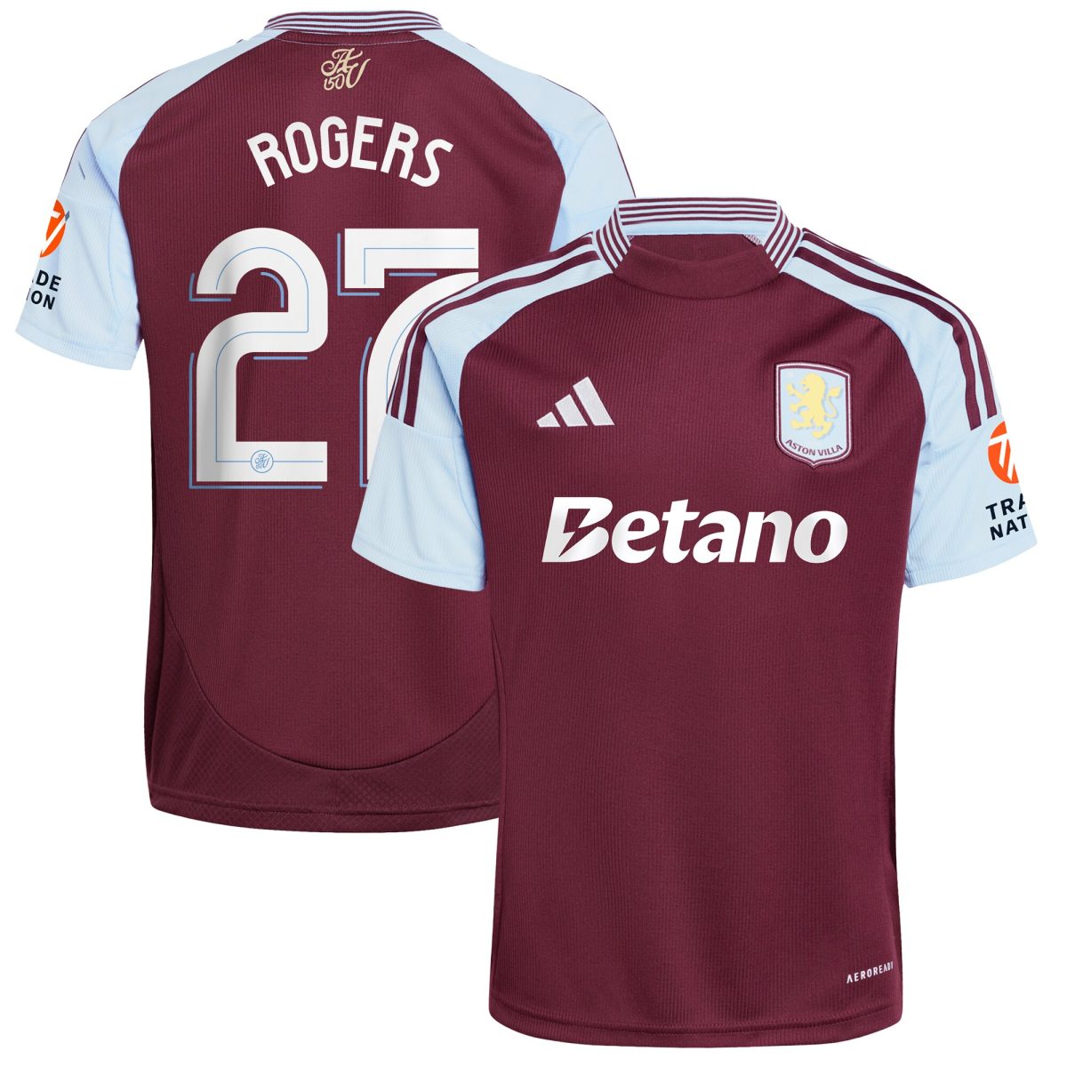 Aston Villa Shirts - aston villa adidas home shirt 2024-25 with rogers 27 cup printing Collection of Official Fan Gear