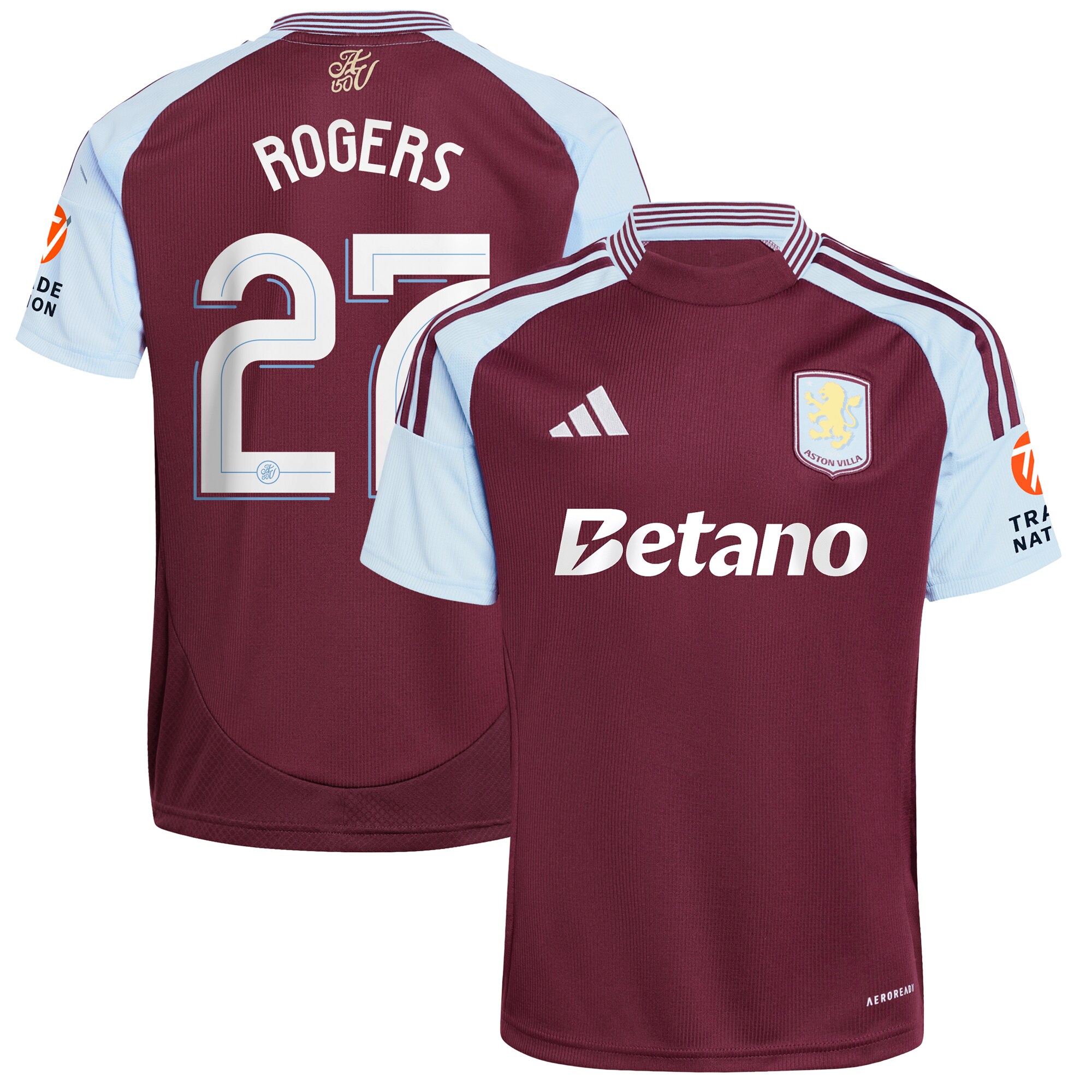 Aston Villa Shirts - aston villa adidas home shirt 2024-25 with rogers 27 cup printing Collection of Official Fan Gear