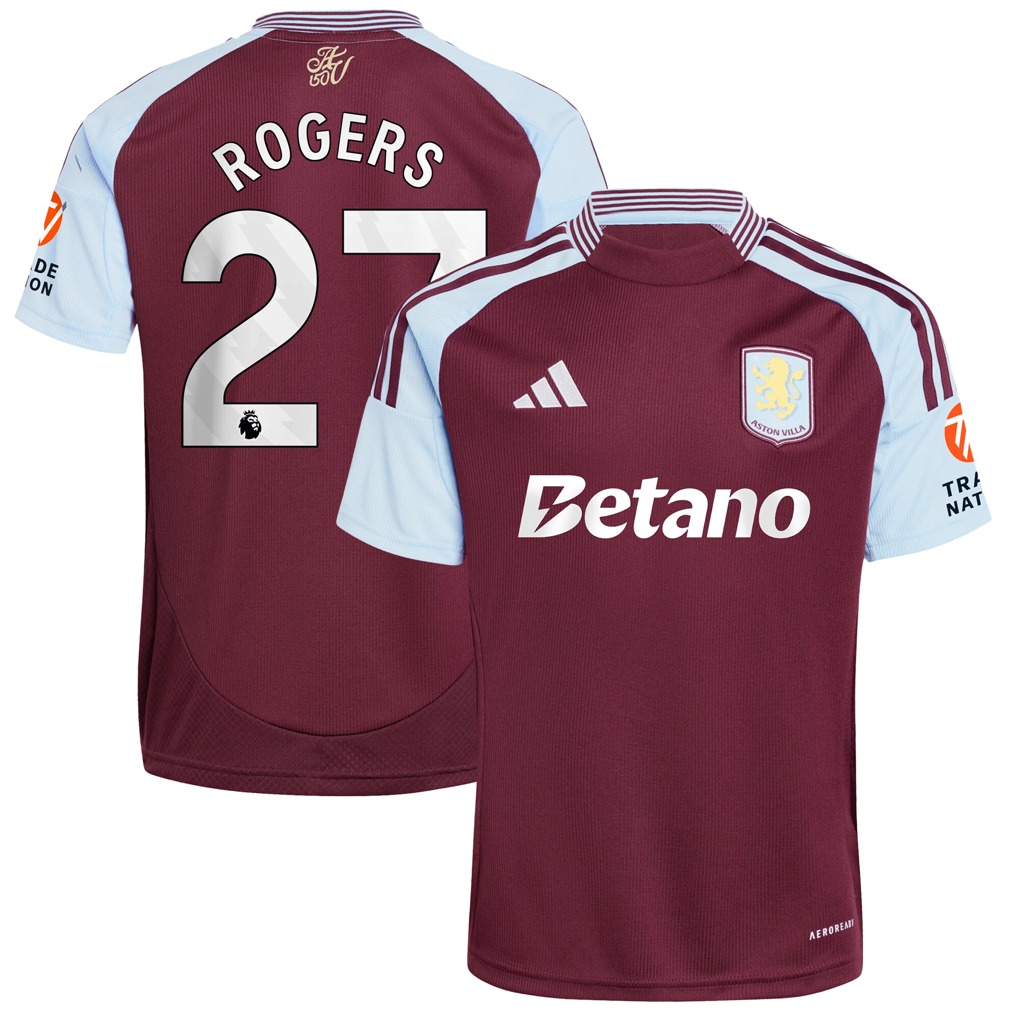 Aston Villa Shirts - aston villa adidas home shirt 2024-25 with rogers 27 printing Collection of Official Fan Gear