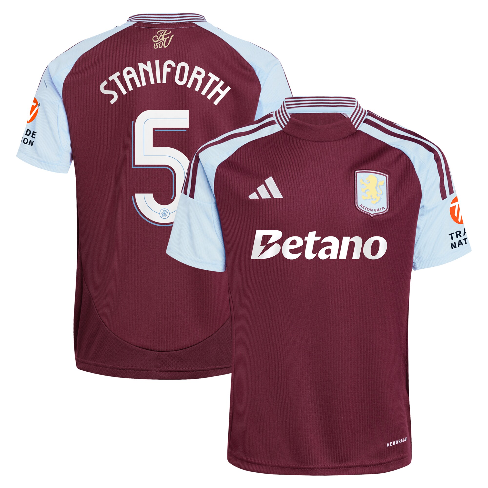 Aston Villa Shirts - aston villa adidas home shirt 2024-25 with staniforth 5 cup printing Collection of Official Fan Gear