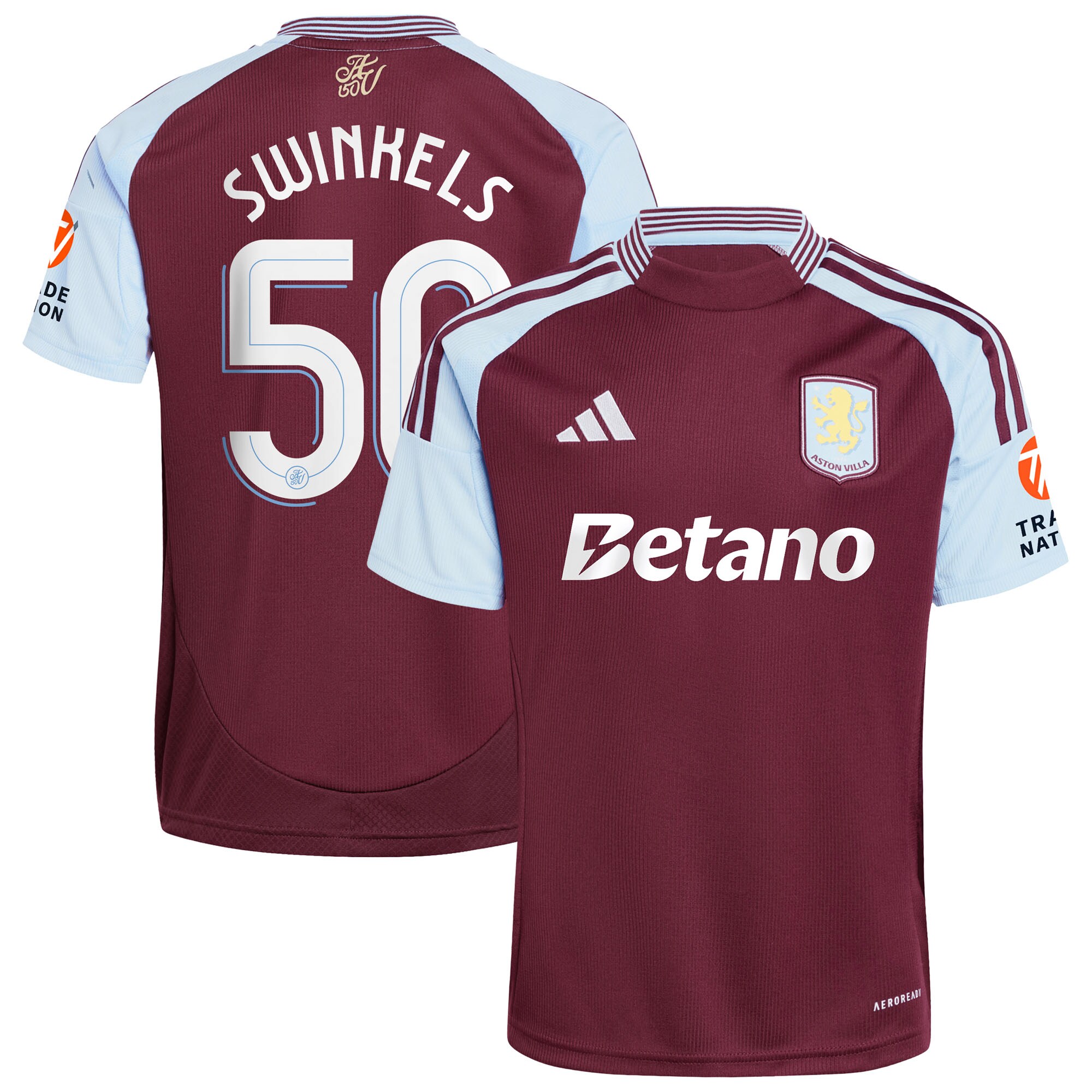 Aston Villa Shirts - aston villa adidas home shirt 2024-25 with swinkels 50 cup printing Collection of Official Fan Gear