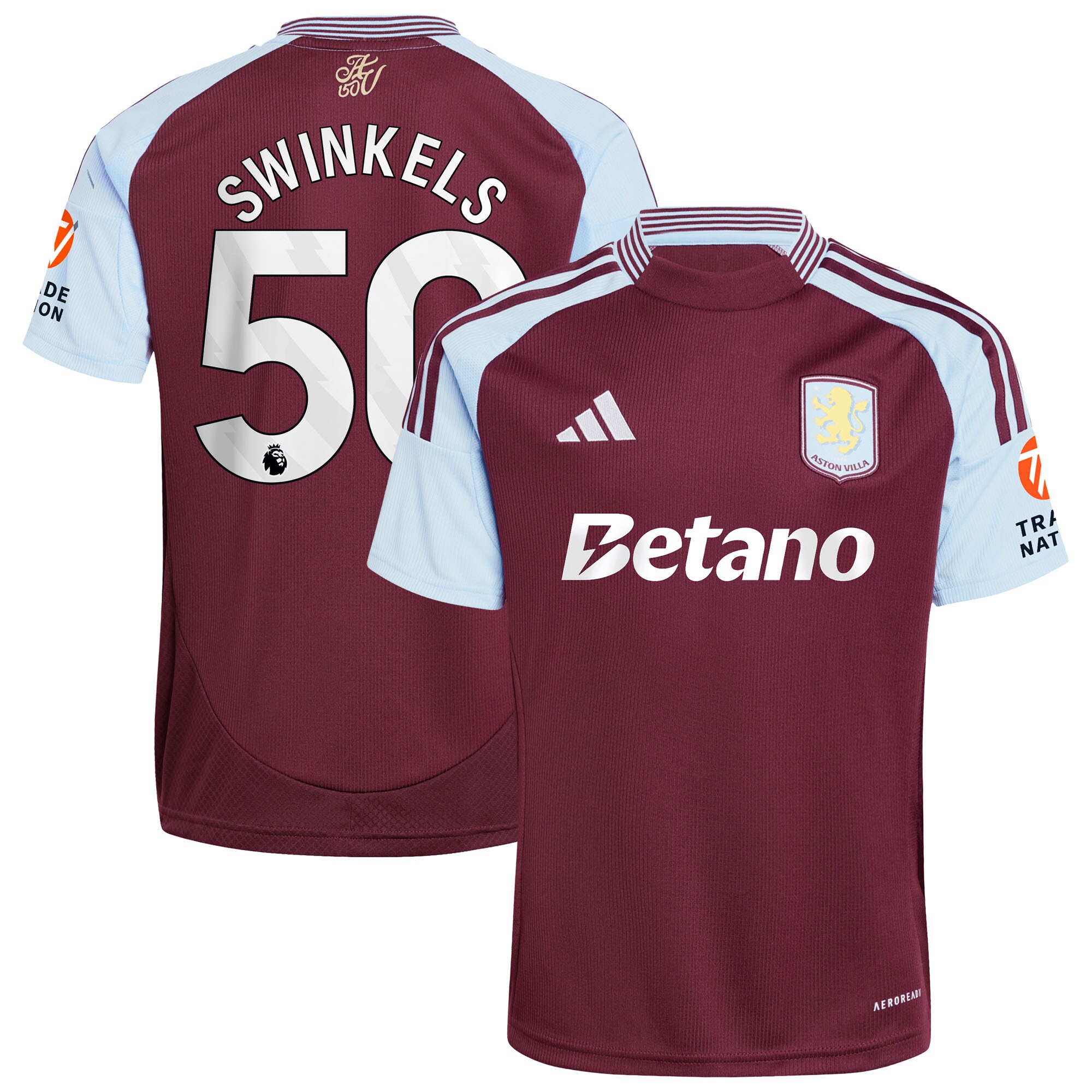 Aston Villa Shirts - aston villa adidas home shirt 2024-25 with swinkels 50 printing Collection of Official Fan Gear
