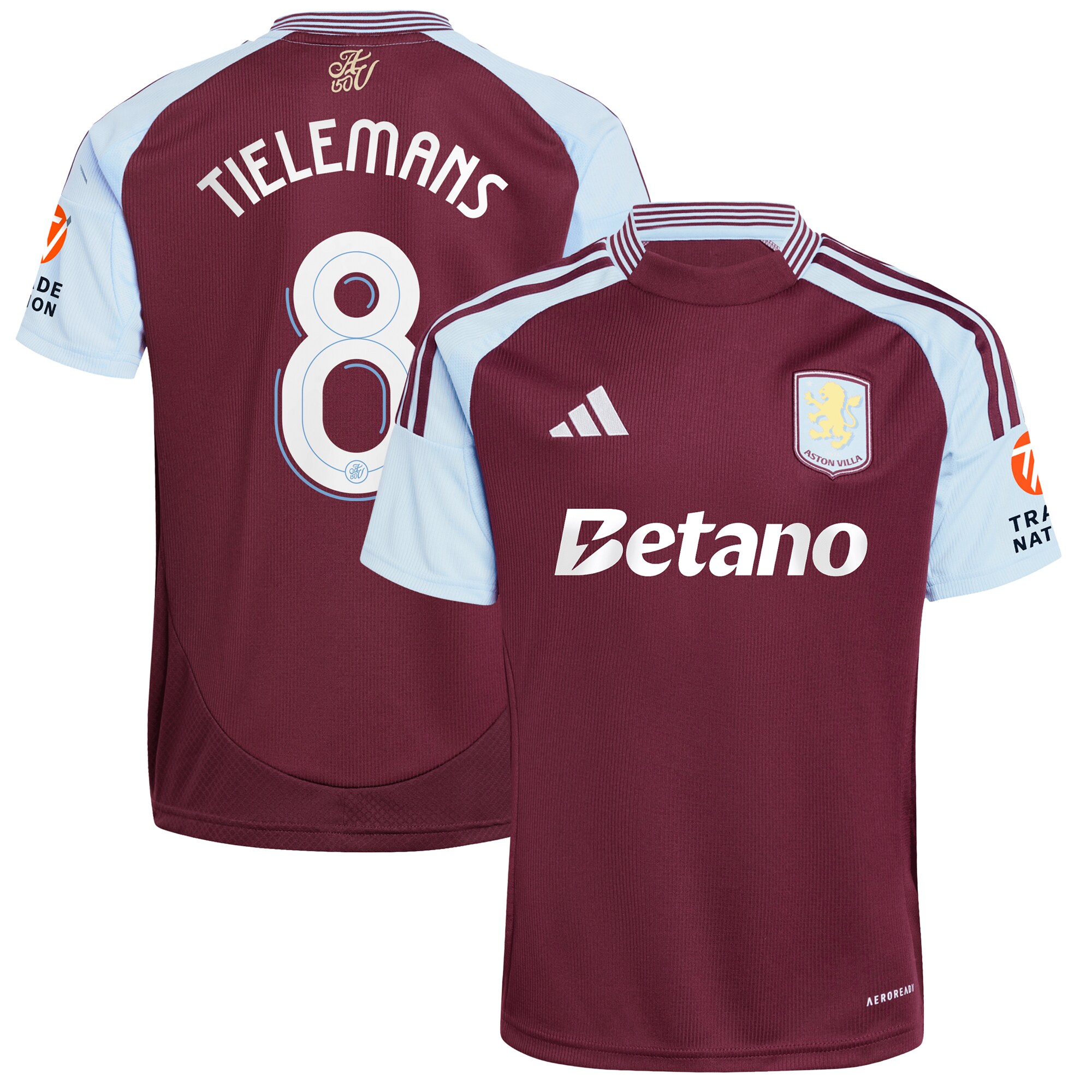 Aston Villa Shirts - aston villa adidas home shirt 2024-25 with tielemans 8 cup printing Collection of Official Fan Gear