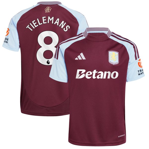 Aston Villa Shirts - aston villa adidas home shirt 2024-25 with tielemans 8 printing Collection of Official Fan Gear