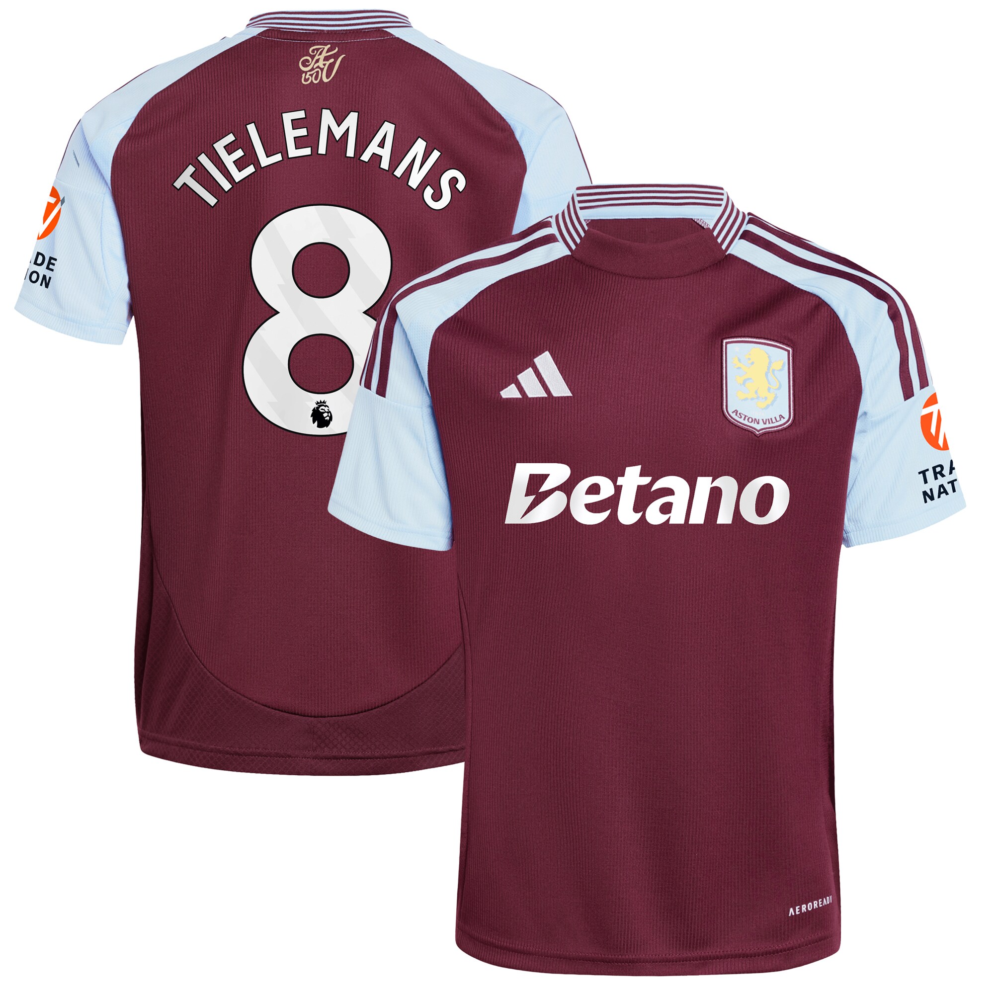 Aston Villa Shirts - aston villa adidas home shirt 2024-25 with tielemans 8 printing Collection of Official Fan Gear