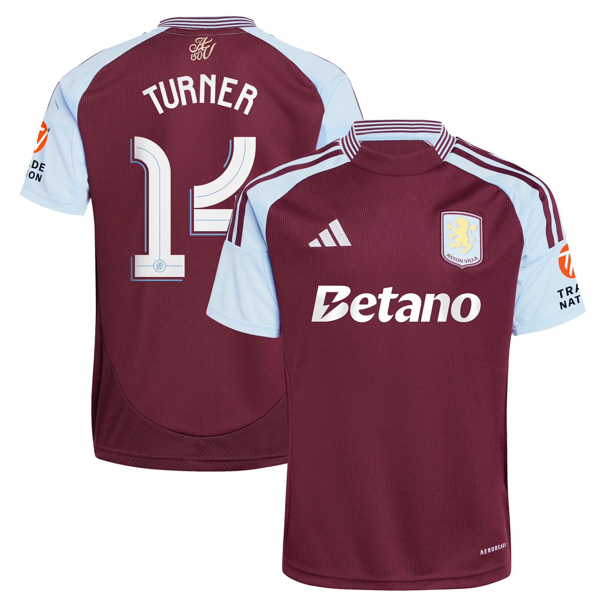 Aston Villa Shirts - aston villa adidas home shirt 2024-25 with turner 14 cup printing Collection of Official Fan Gear