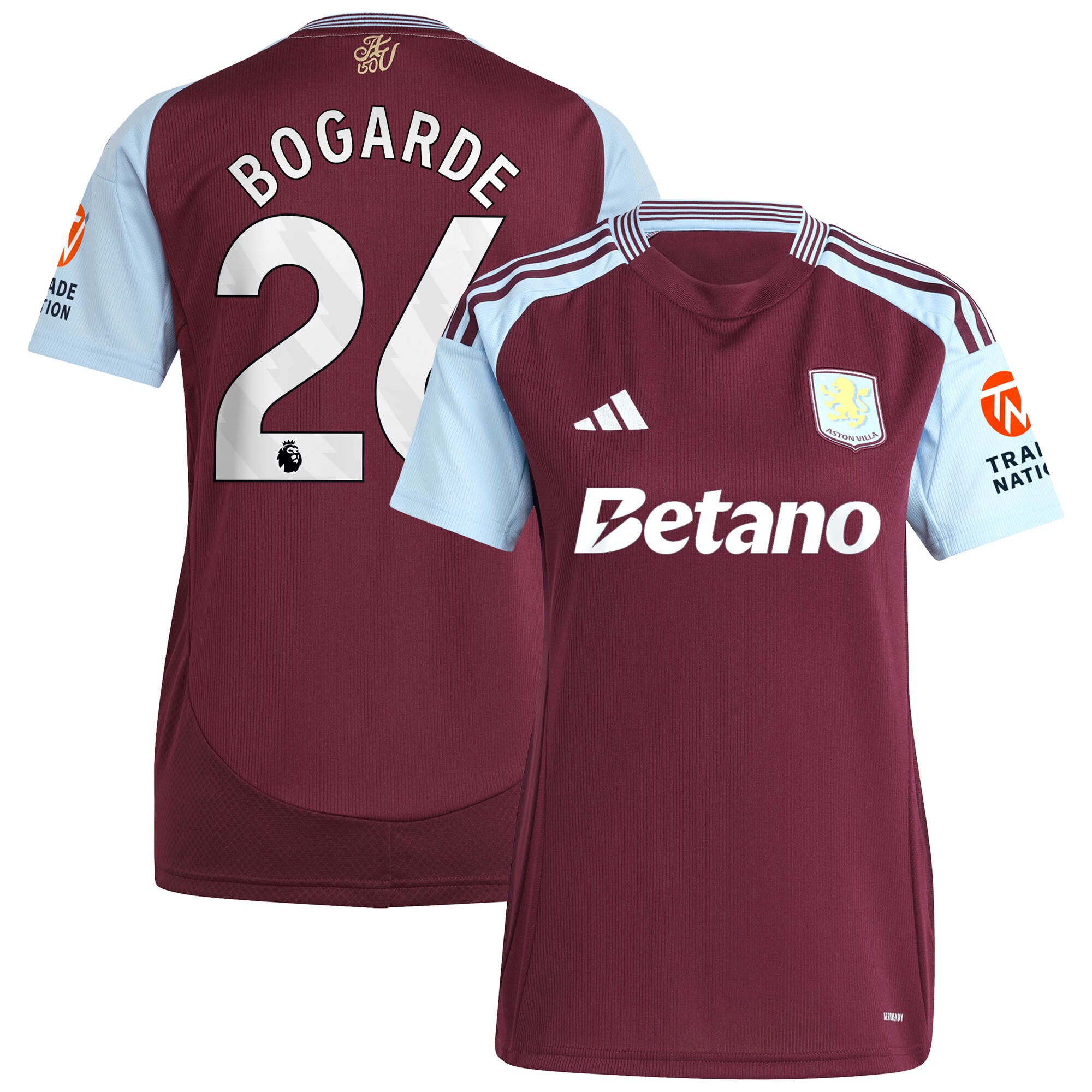 Aston Villa Shirts - aston villa adidas home shirt 2024-25 – womens with bogarde 26 printing Collection of Official Fan Gear