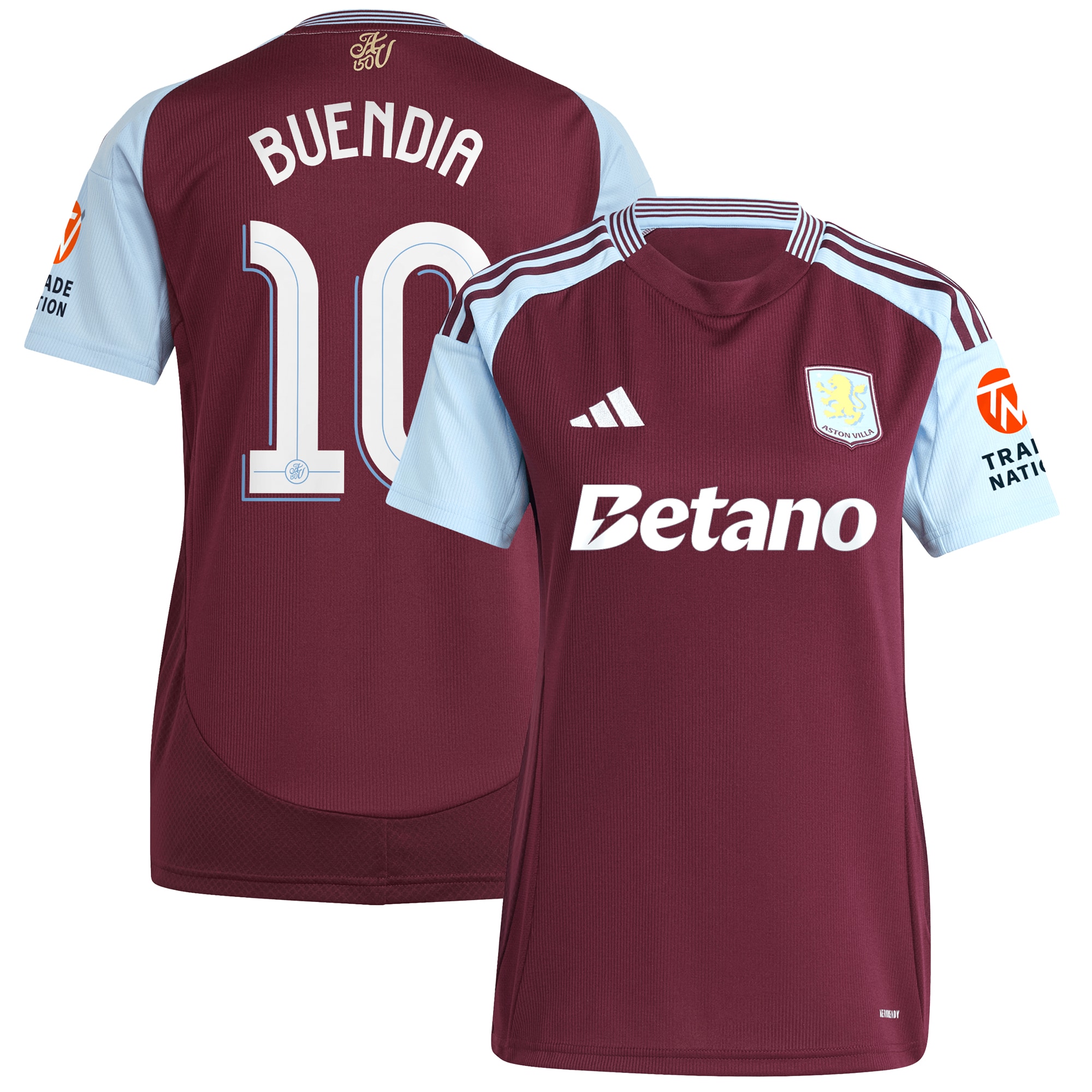 Aston Villa Shirts - aston villa adidas home shirt 2024-25 – womens with buendia 10 cup printing Collection of Official Fan Gear