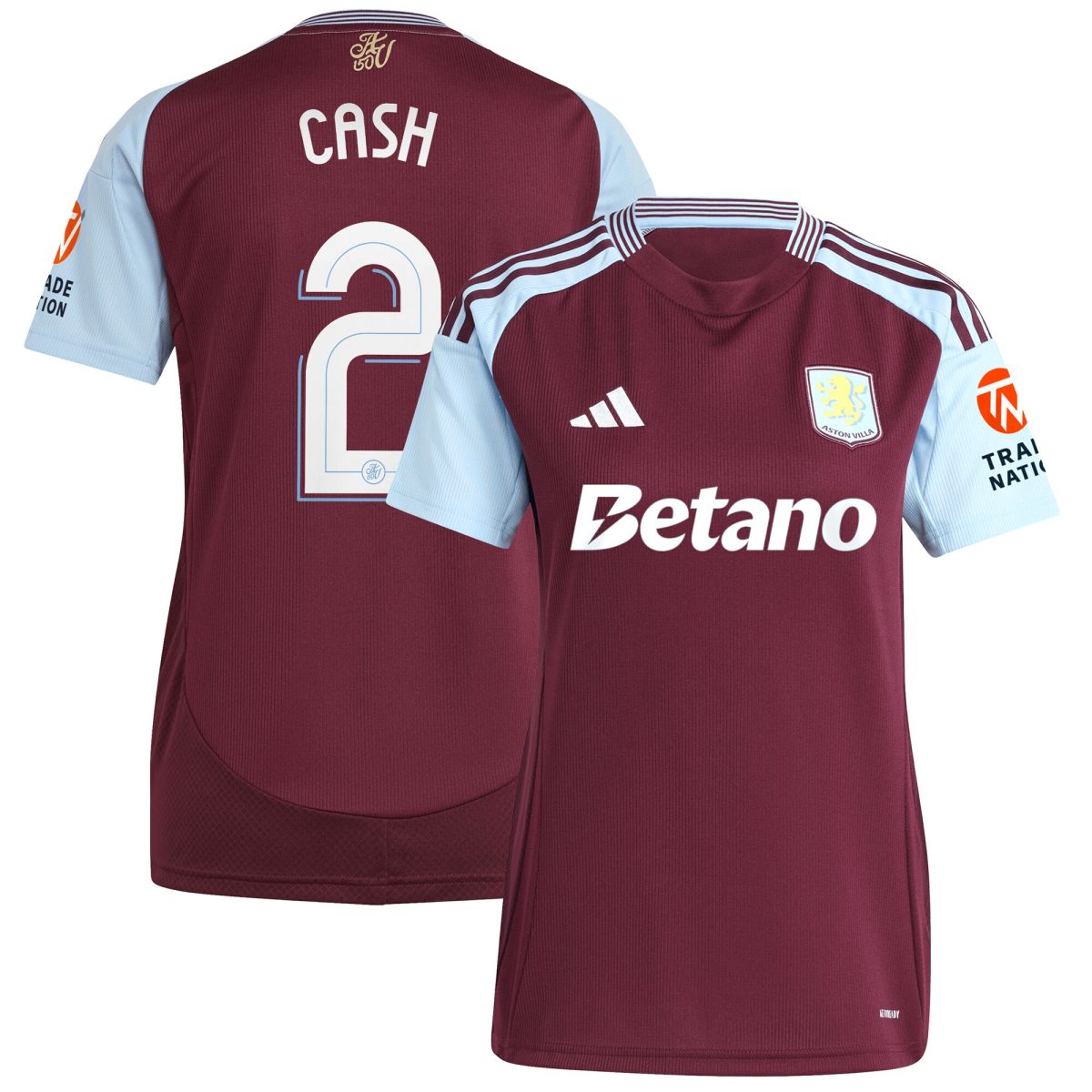 Aston Villa Shirts - aston villa adidas home shirt 2024-25 – womens with cash 2 cup printing Collection of Official Fan Gear