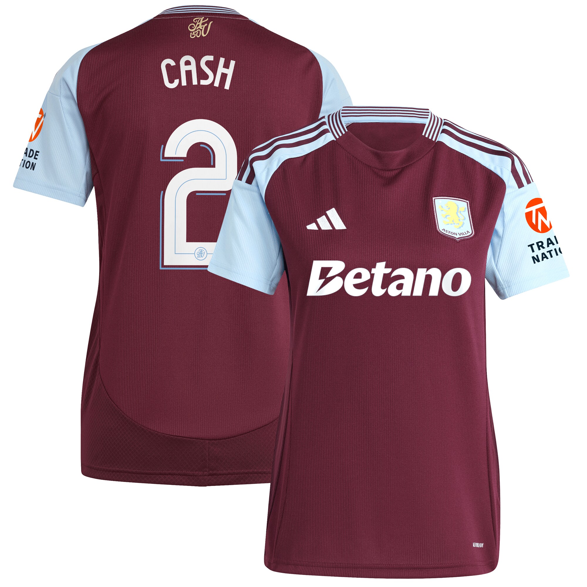 Aston Villa Shirts - aston villa adidas home shirt 2024-25 – womens with cash 2 cup printing Collection of Official Fan Gear